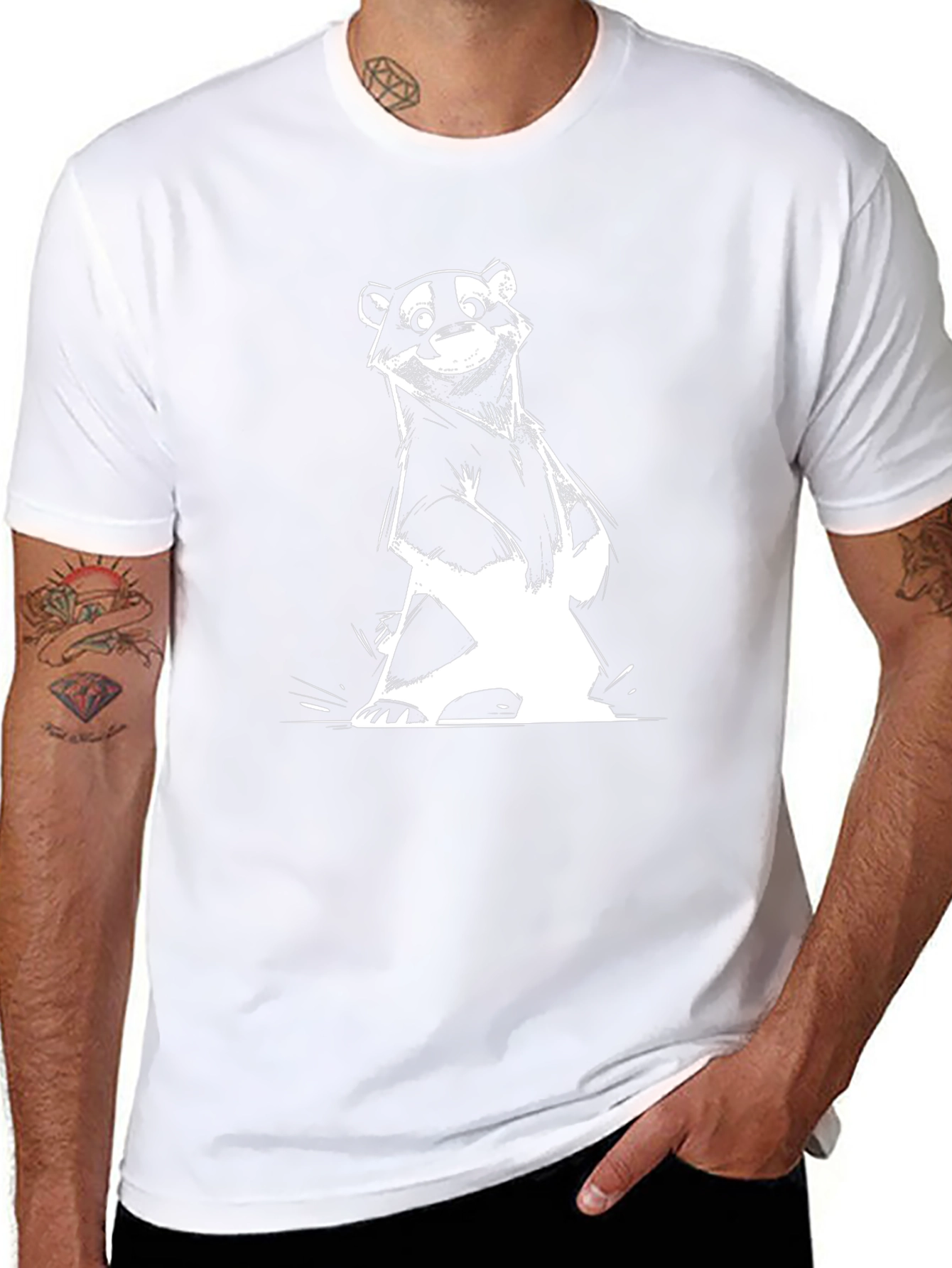Cartoon Badger Graphic Tee - Black Cotton Blend