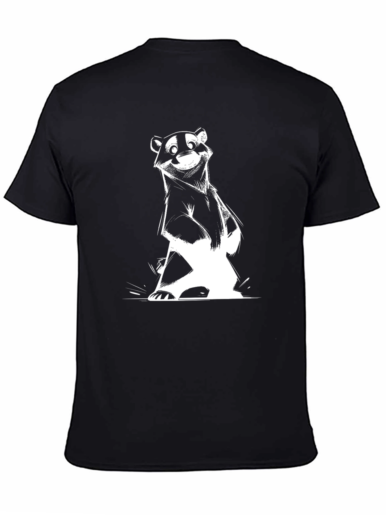 Cartoon Badger Graphic Tee - Black Cotton Blend