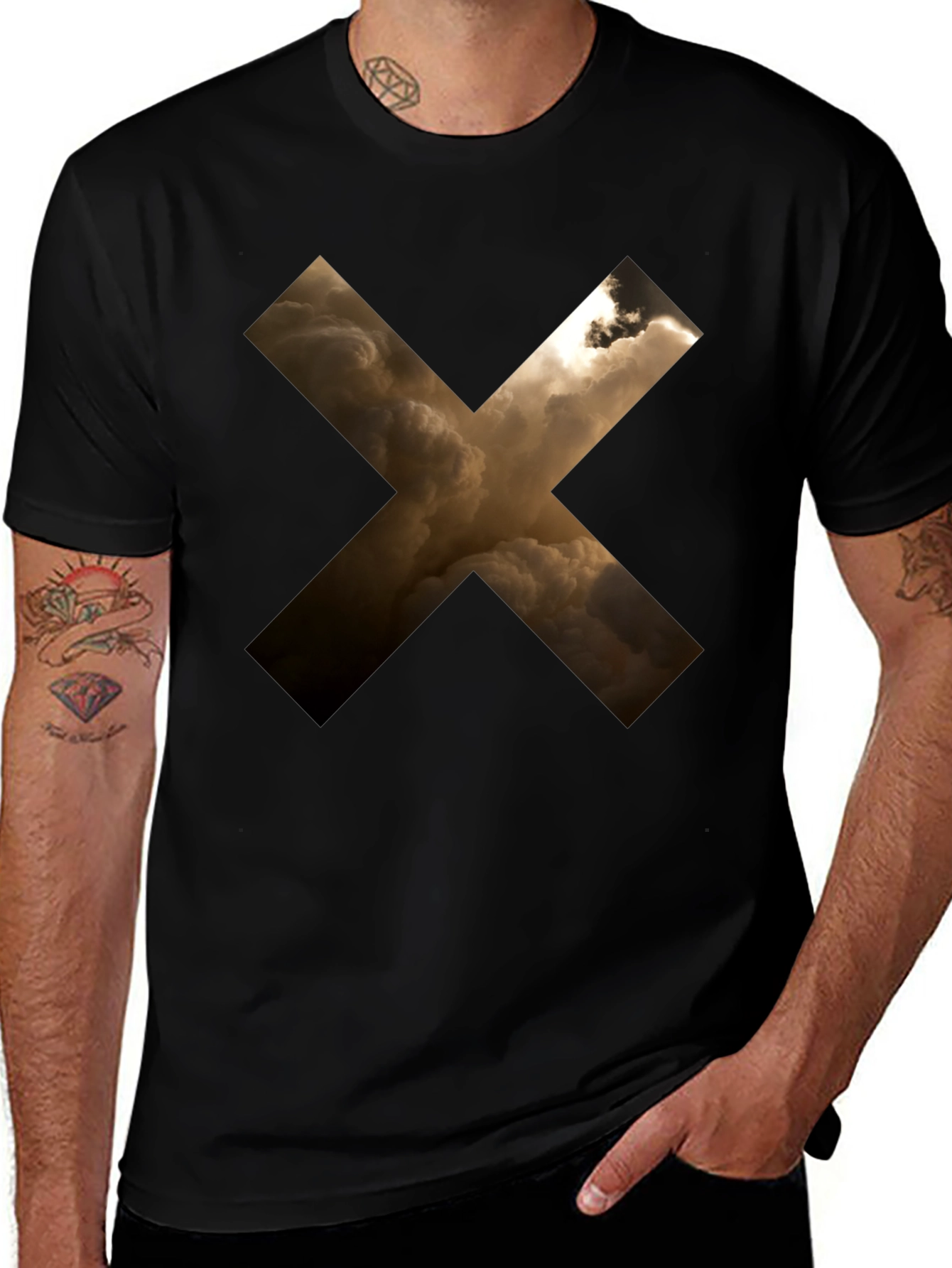 Abstract Cloud Cross Graphic Black T-Shirt