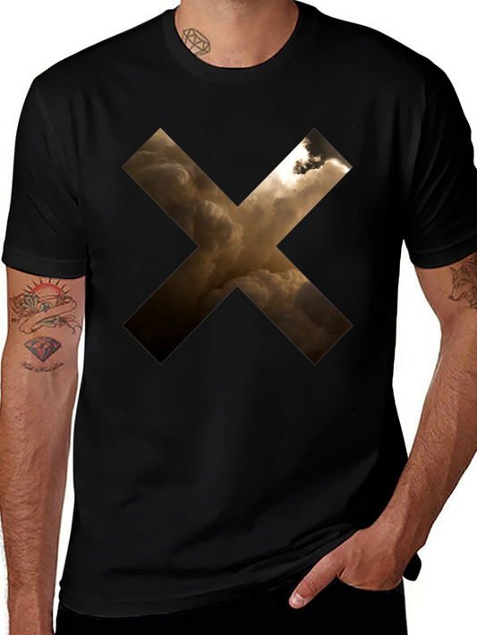 Abstract Cloud Cross Graphic Black T-Shirt