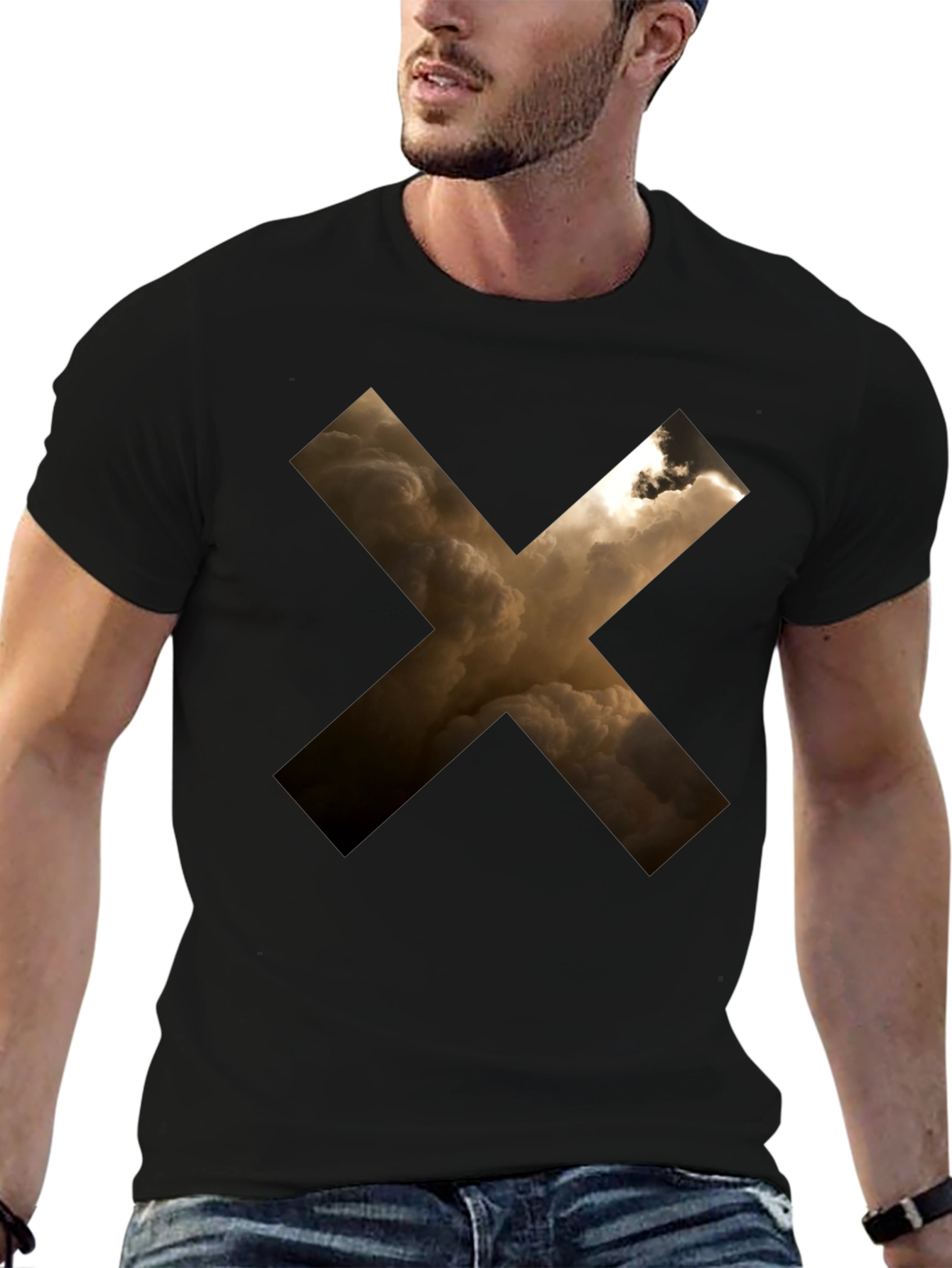 Abstract Cloud Cross Graphic Black T-Shirt