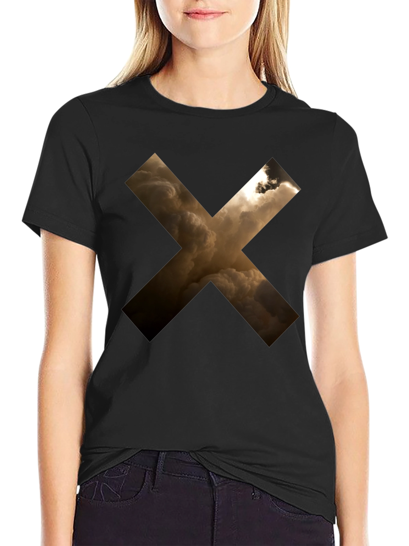 Abstract Cloud Cross Graphic Black T-Shirt