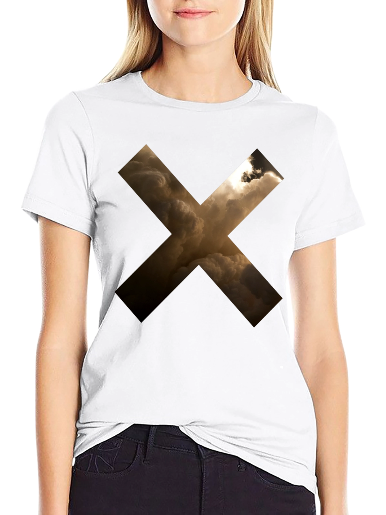 Abstract Cloud Cross Graphic Black T-Shirt