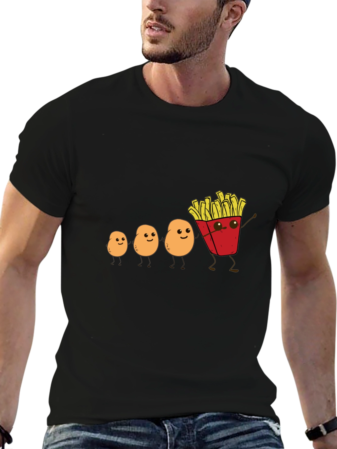 Funny Potato Evolution to French Fries Black T-Shirt