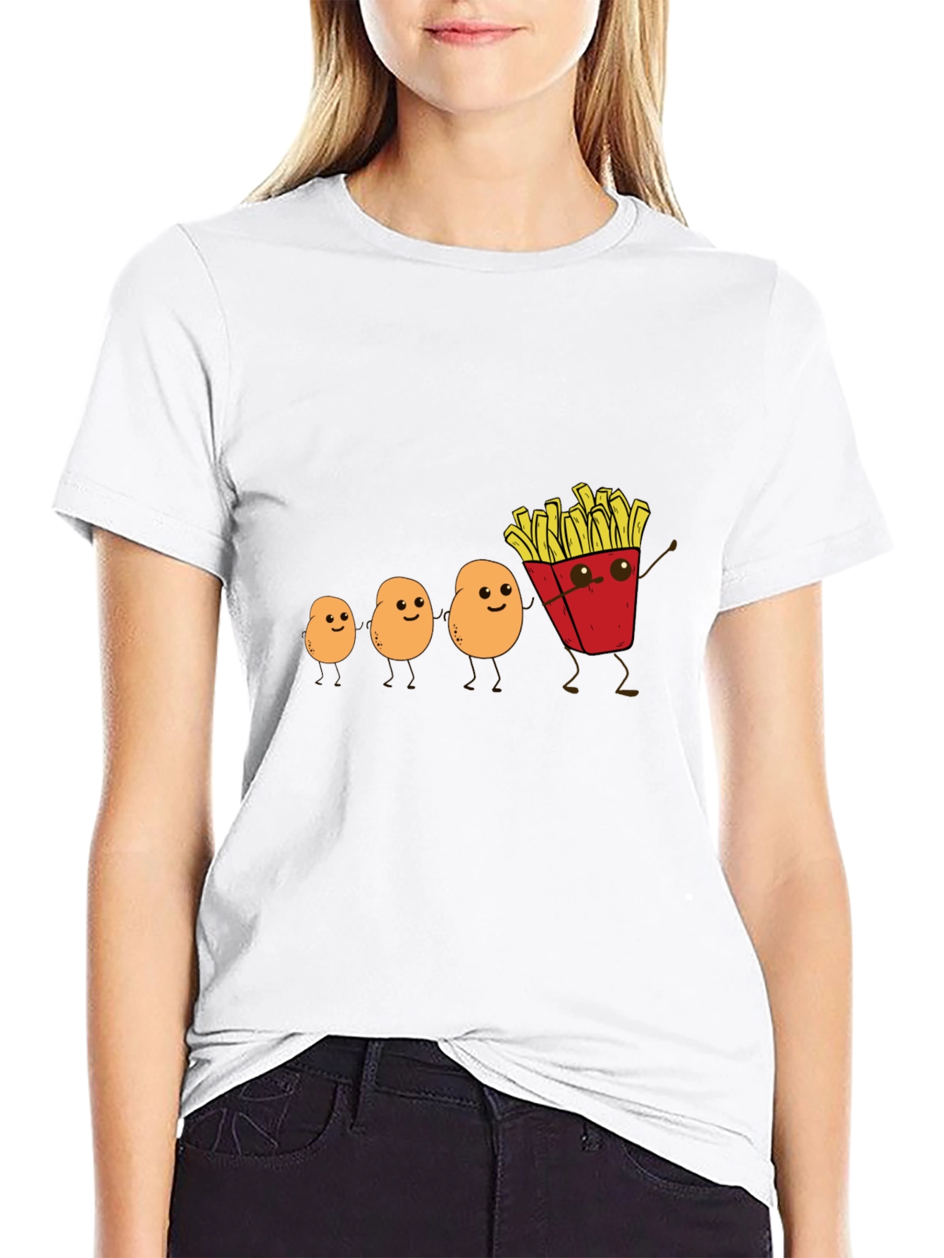 Funny Potato Evolution to French Fries Black T-Shirt