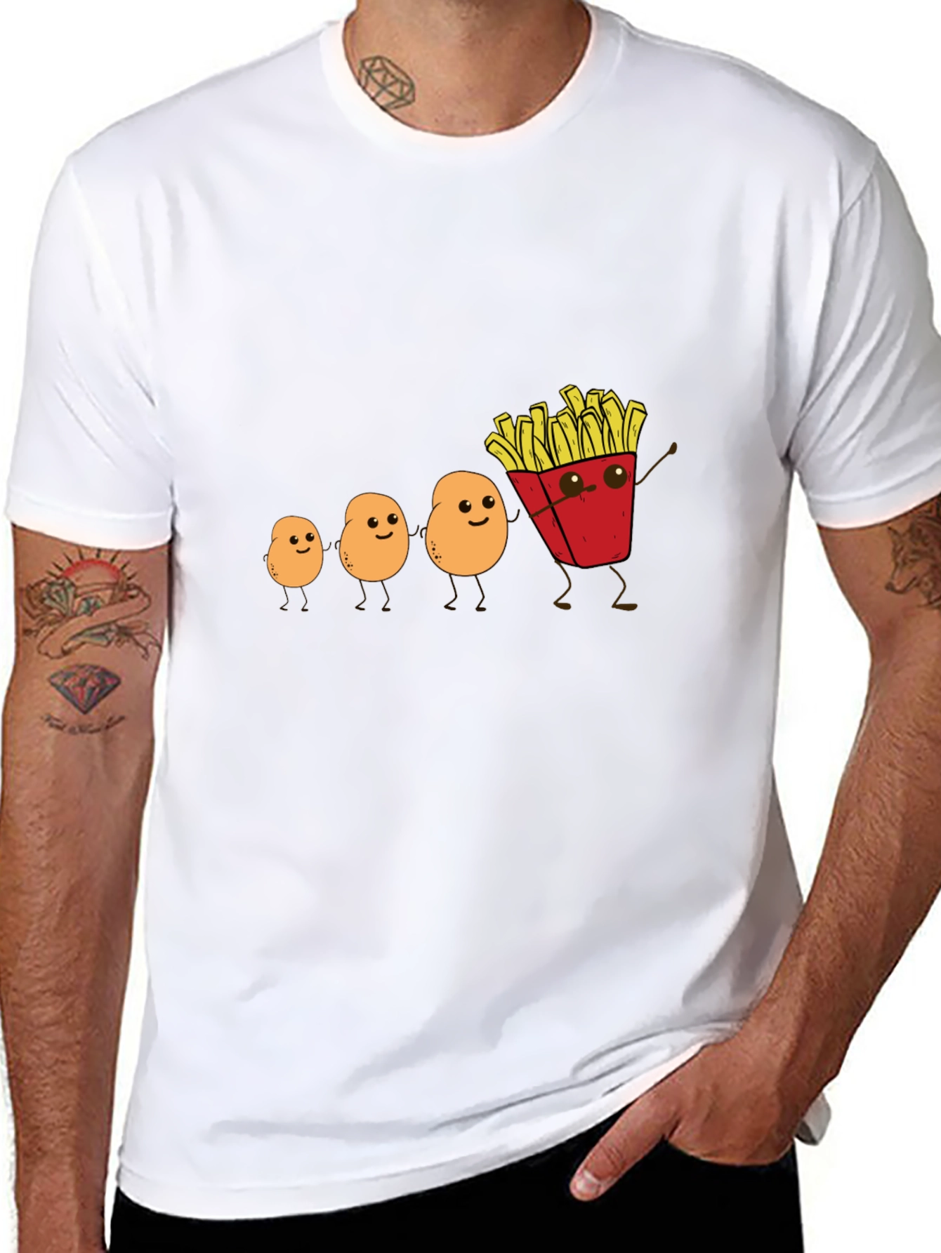 Funny Potato Evolution to French Fries Black T-Shirt
