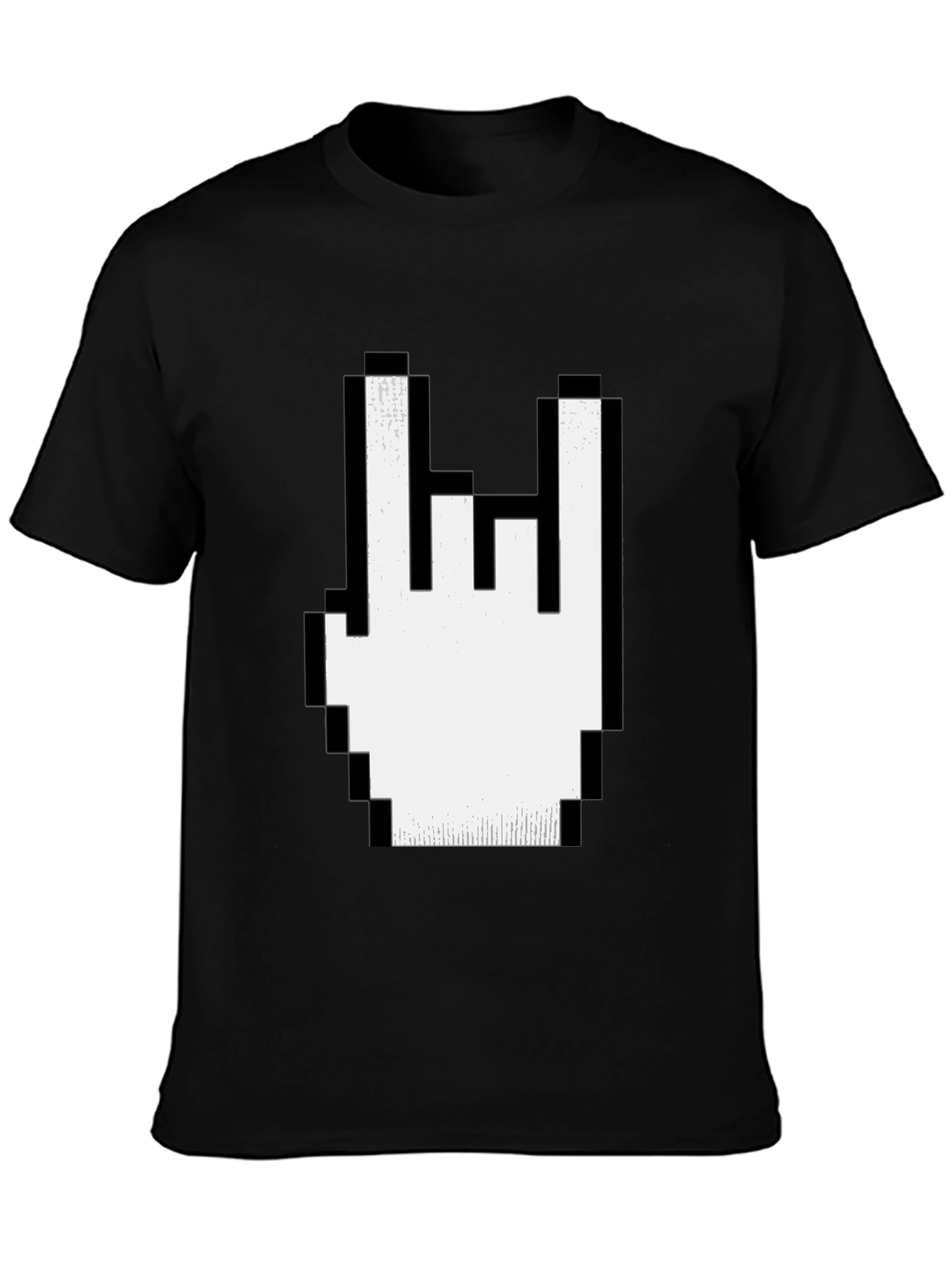 Pixel Rock Hand Gesture Black T-Shirt