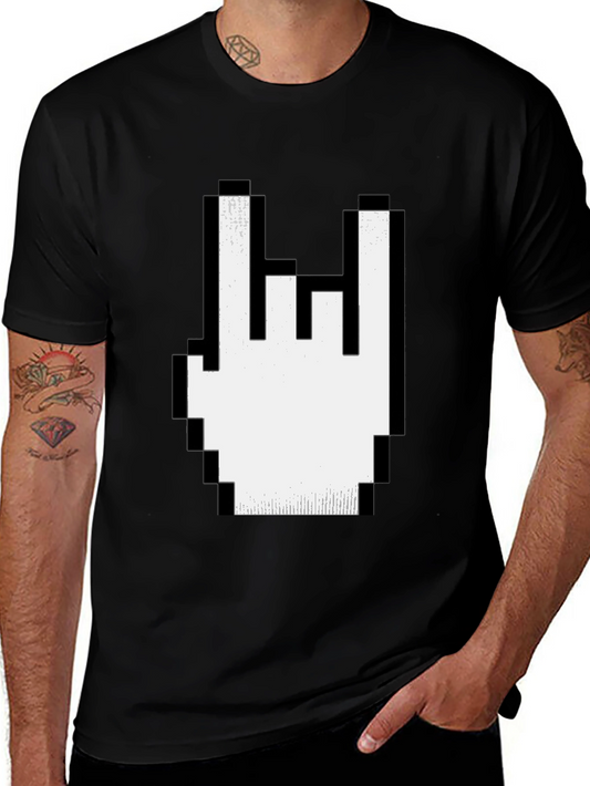 Pixel Rock Hand Gesture Black T-Shirt