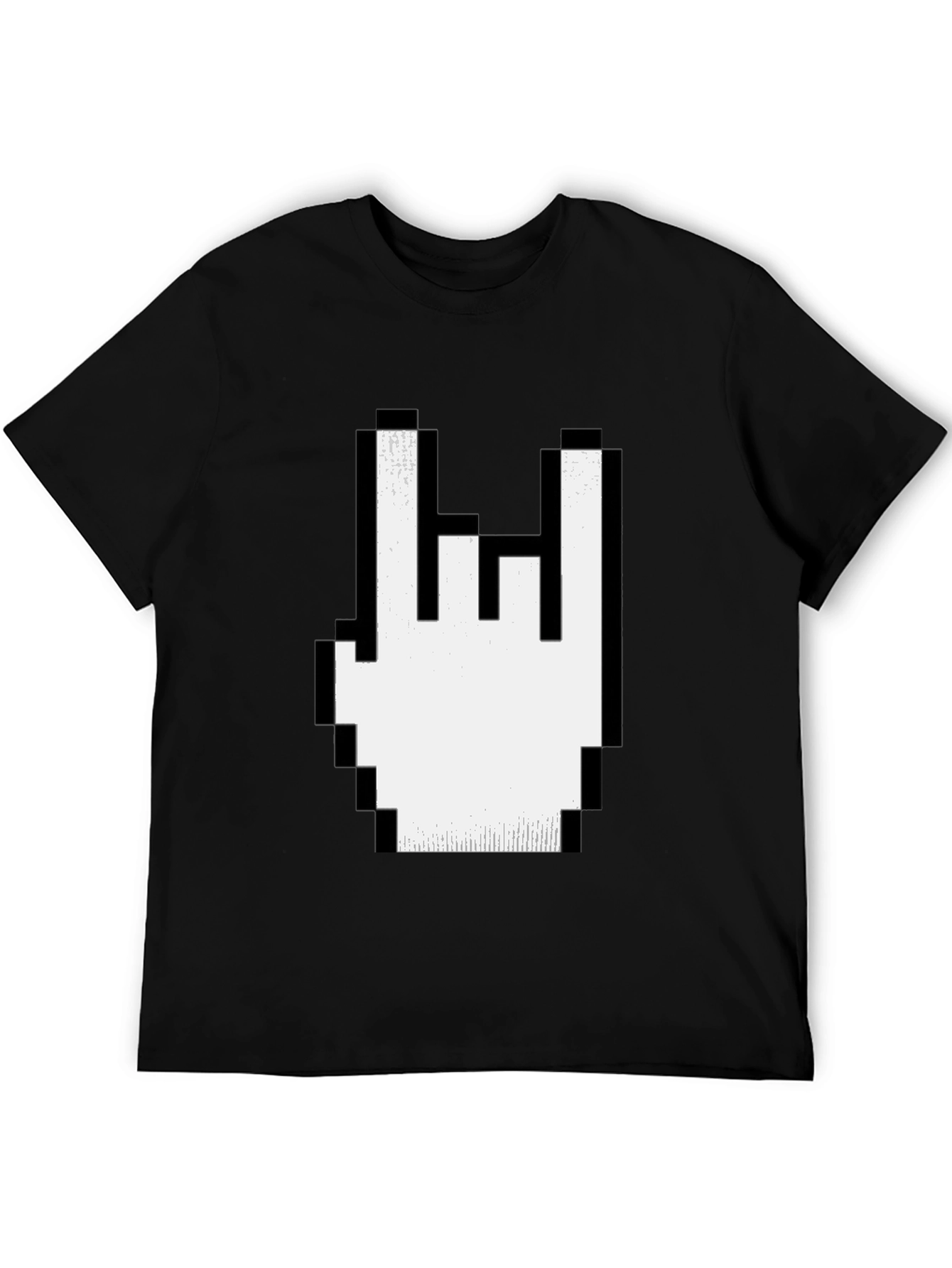 Pixel Rock Hand Gesture Black T-Shirt
