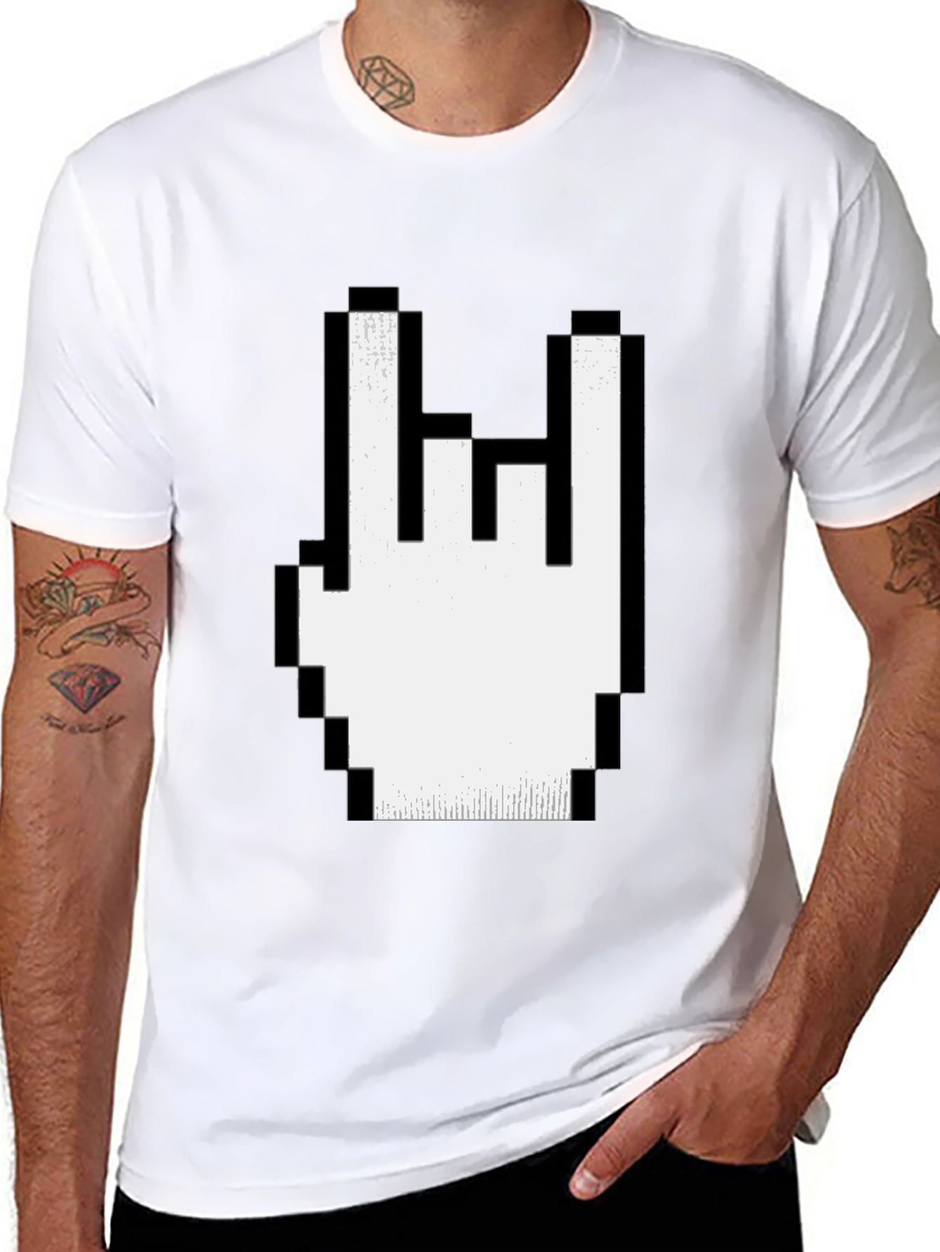 Pixel Rock Hand Gesture Black T-Shirt