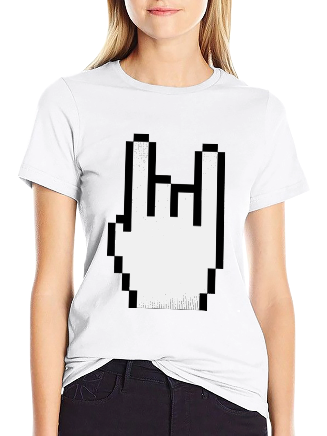 Pixel Rock Hand Gesture Black T-Shirt