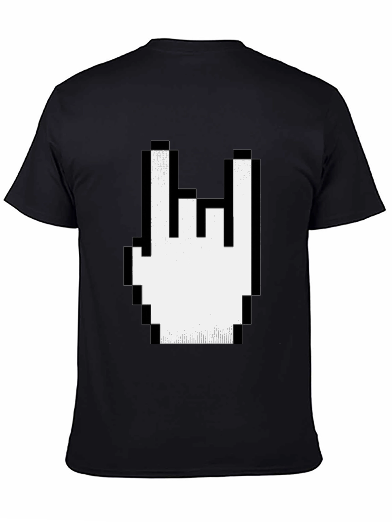 Pixel Rock Hand Gesture Black T-Shirt