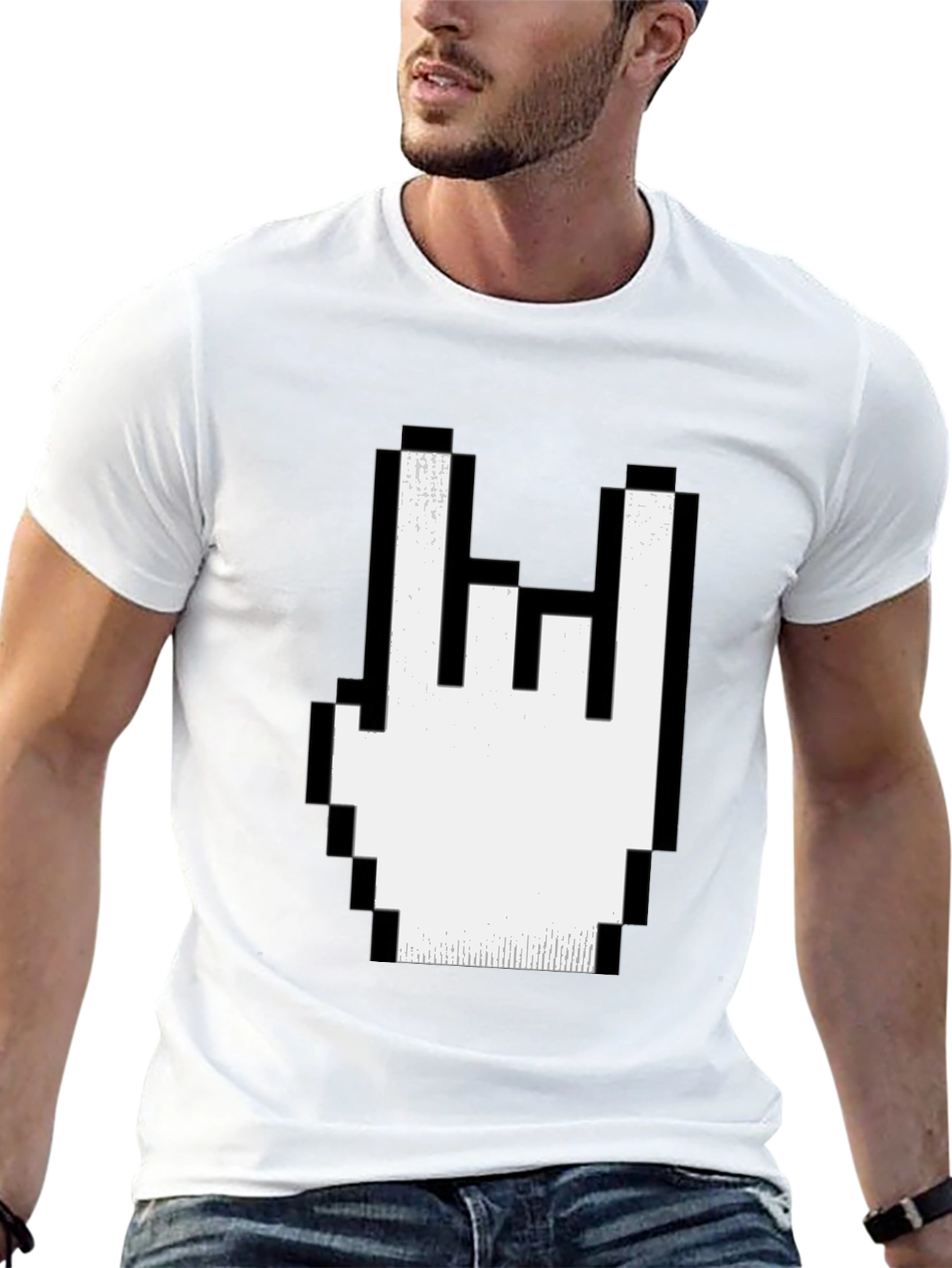 Pixel Rock Hand Gesture Black T-Shirt