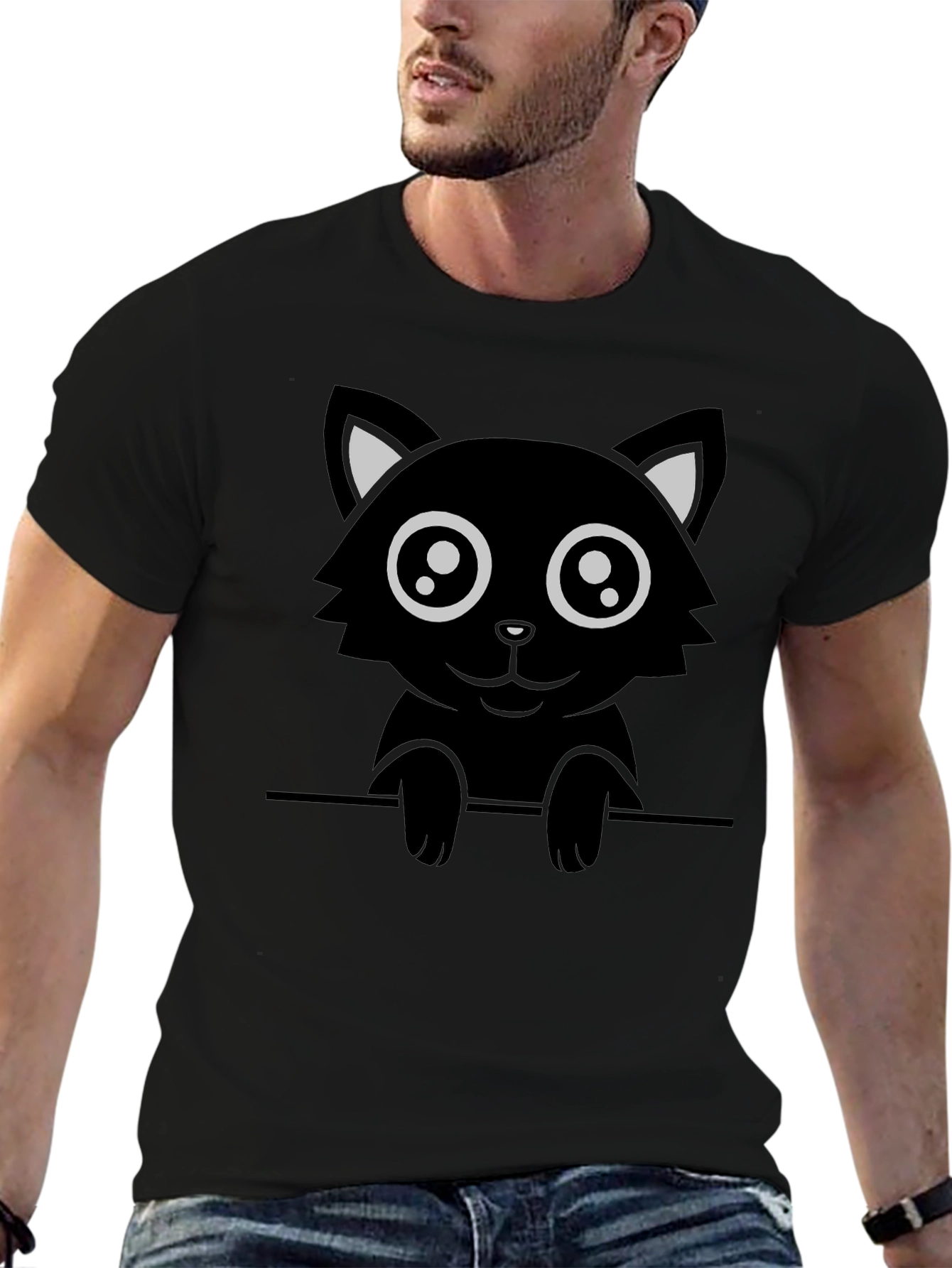 Cute Black Cat Graphic T-Shirt