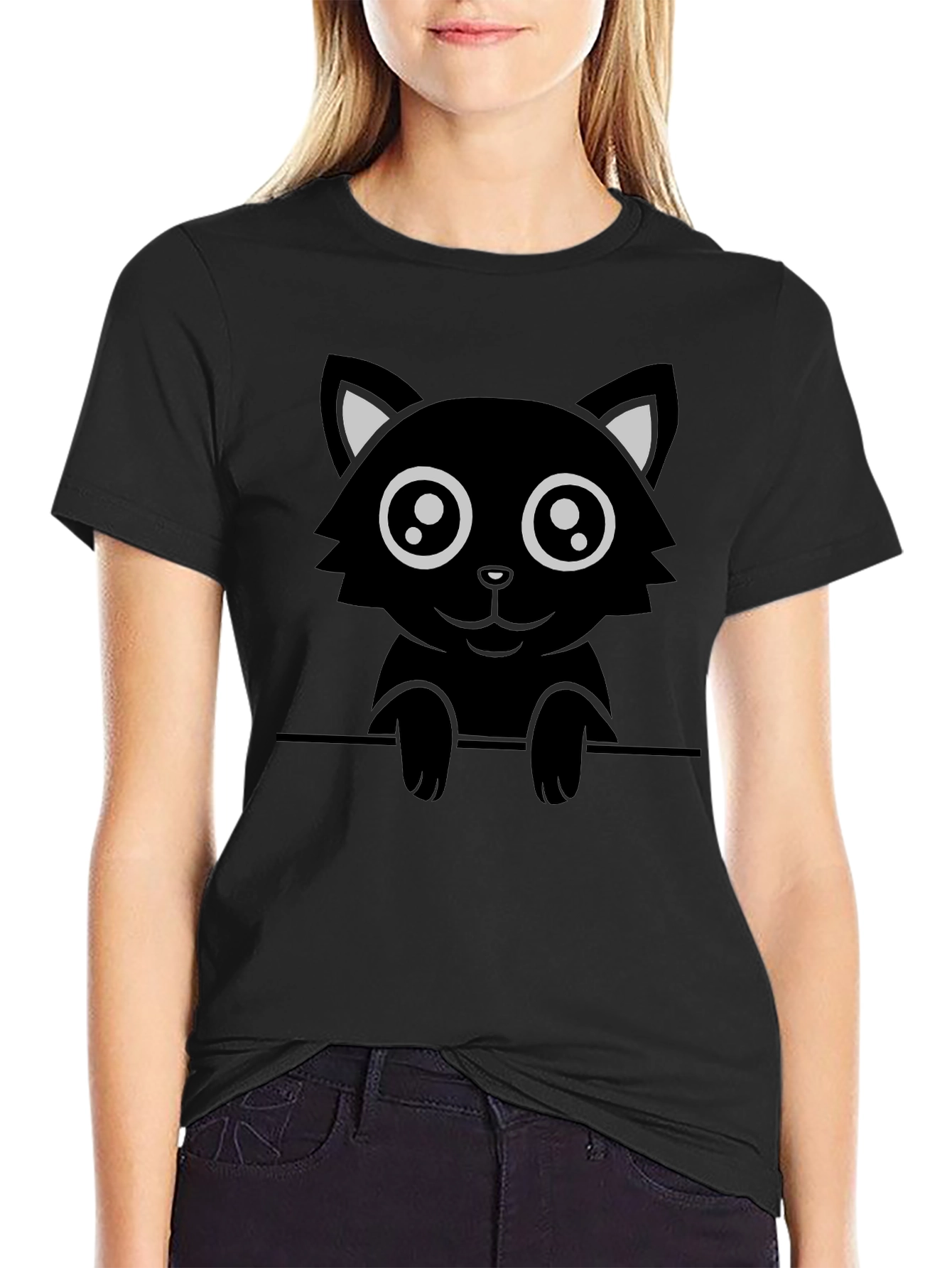 Cute Black Cat Graphic T-Shirt