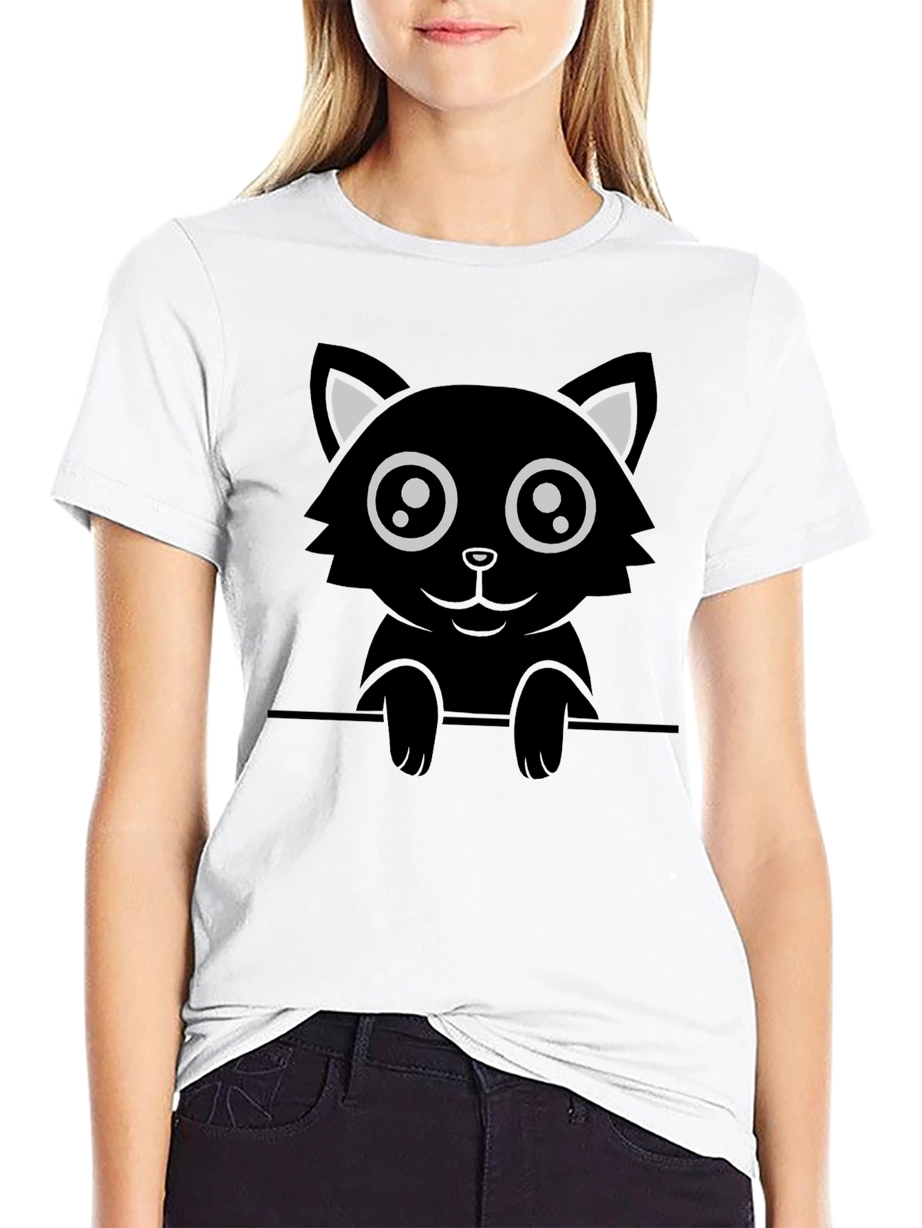 Cute Black Cat Graphic T-Shirt