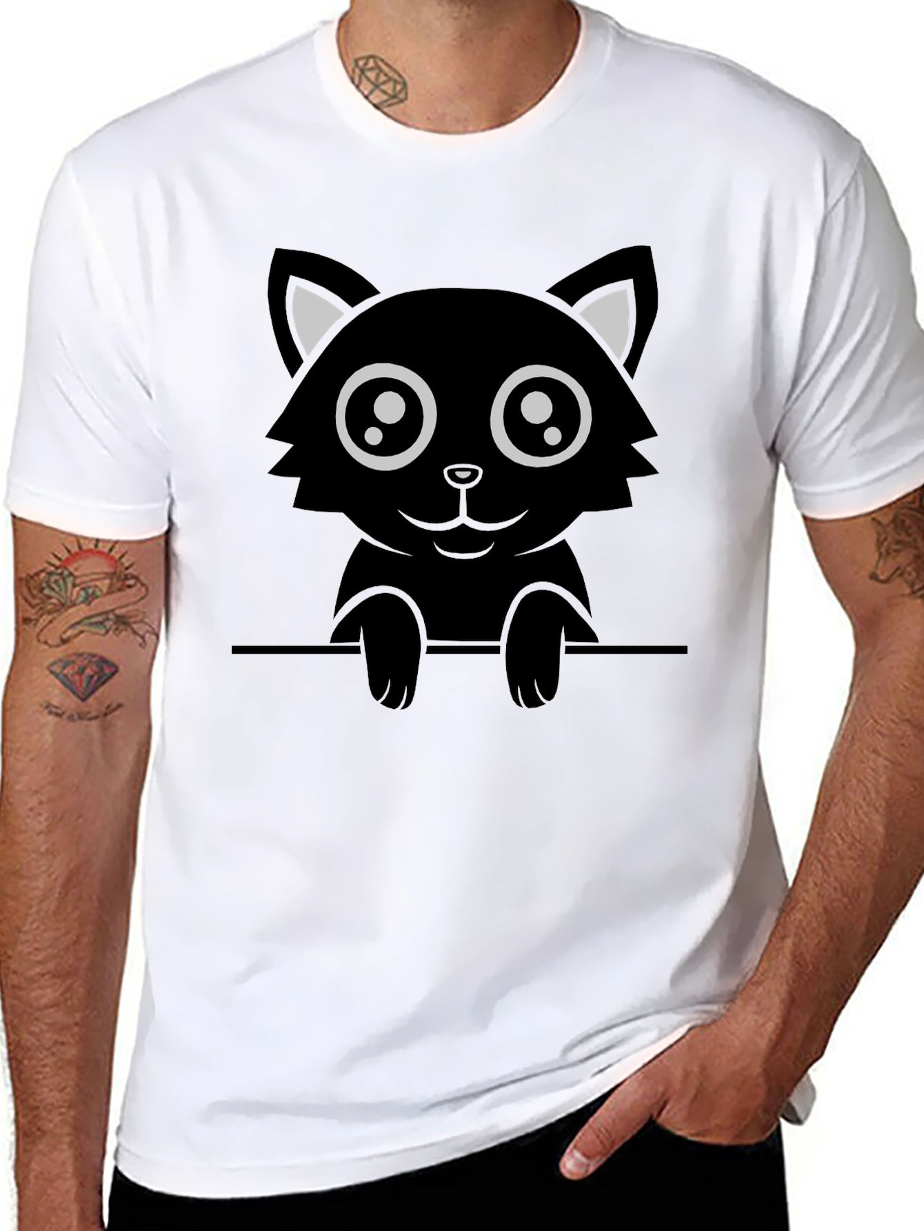 Cute Black Cat Graphic T-Shirt