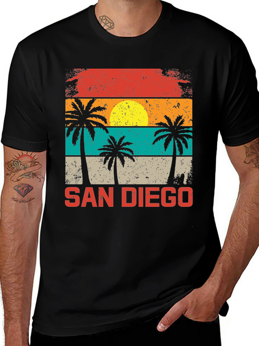 San Diego Sunset Graphic Tee - Retro Palm Tree T-Shirt