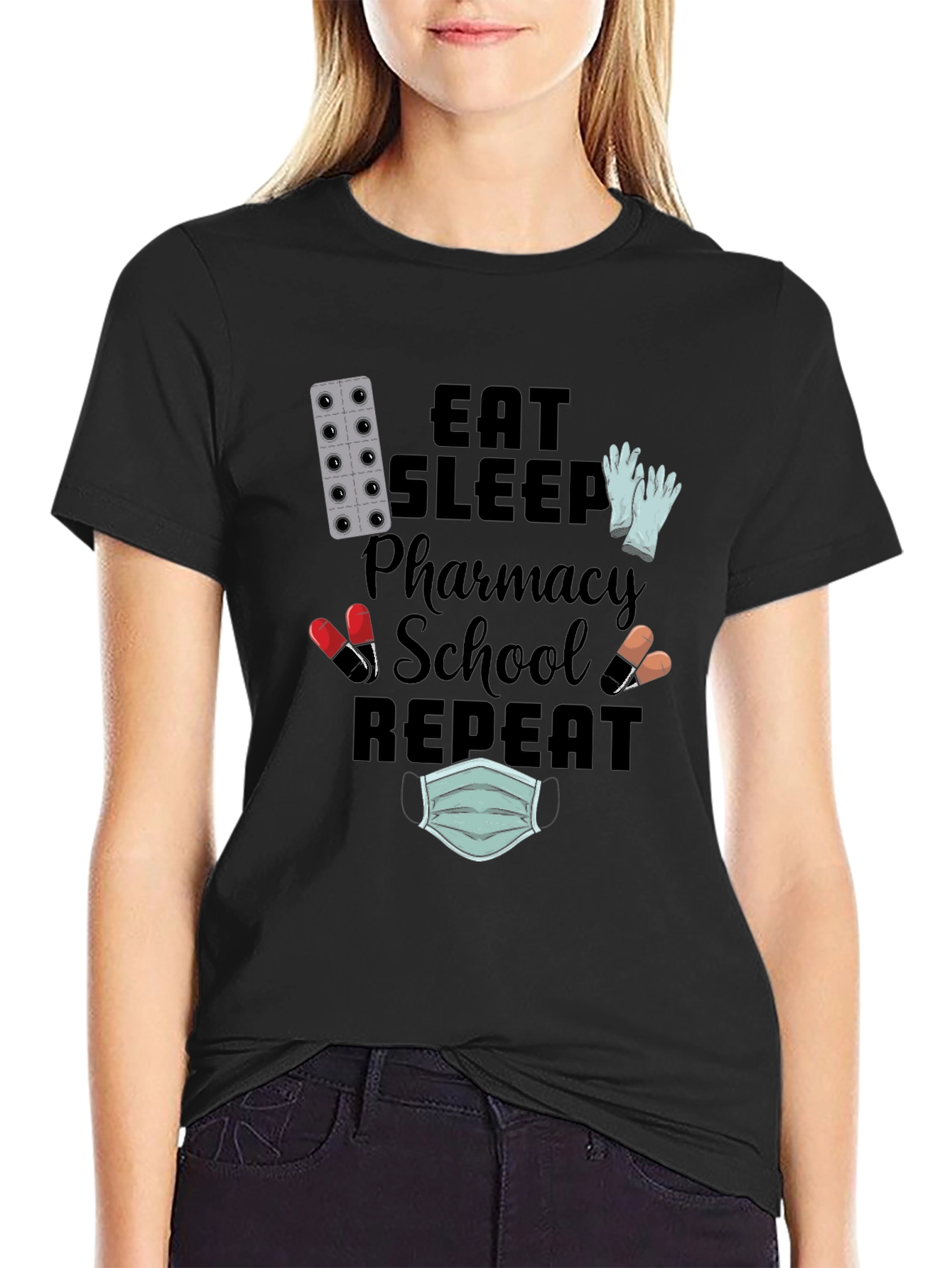 Eat Sleep Pharmacy School Repeat Graphic Tee
