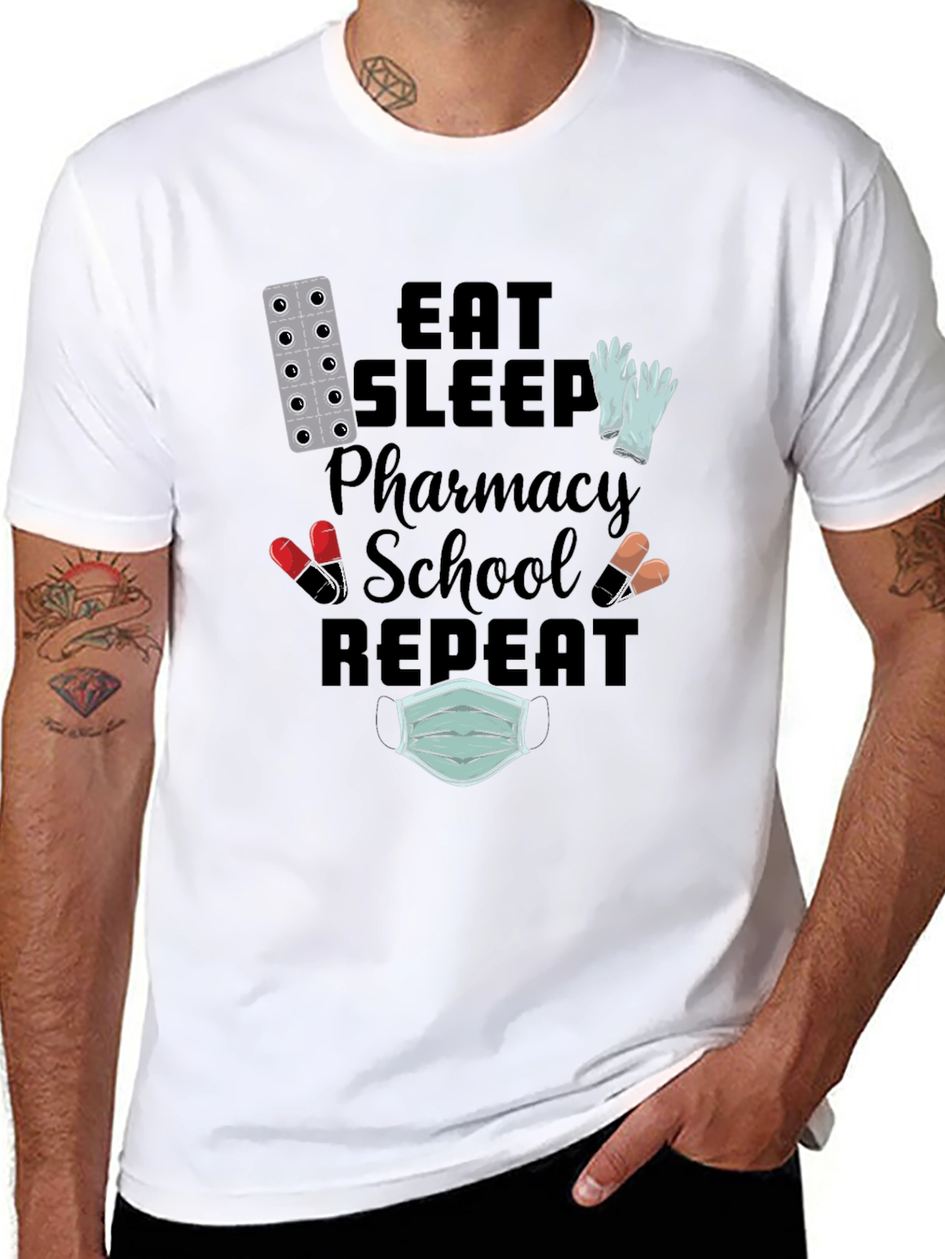 Eat Sleep Pharmacy School Repeat Graphic Tee