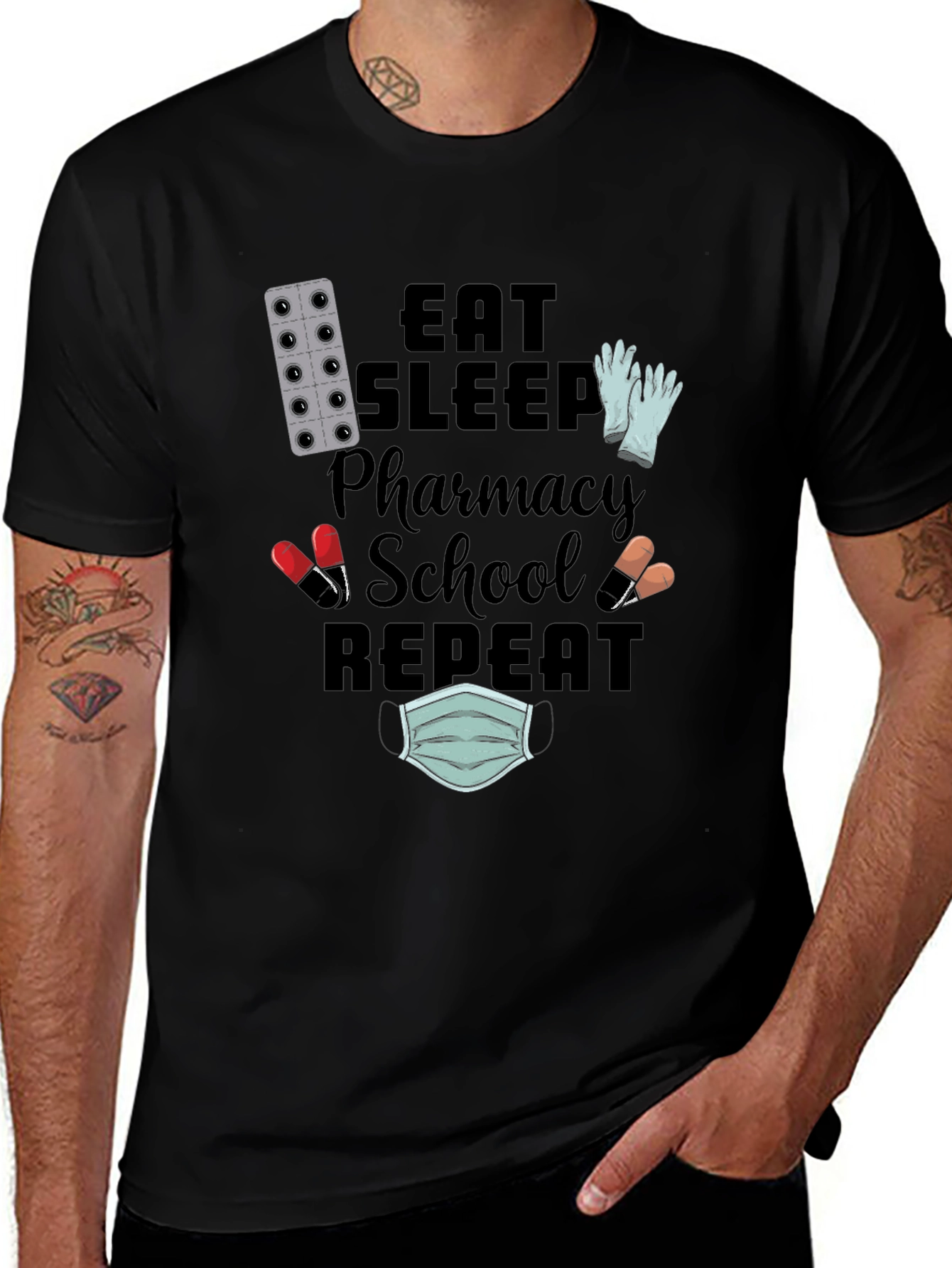 Eat Sleep Pharmacy School Repeat Graphic Tee