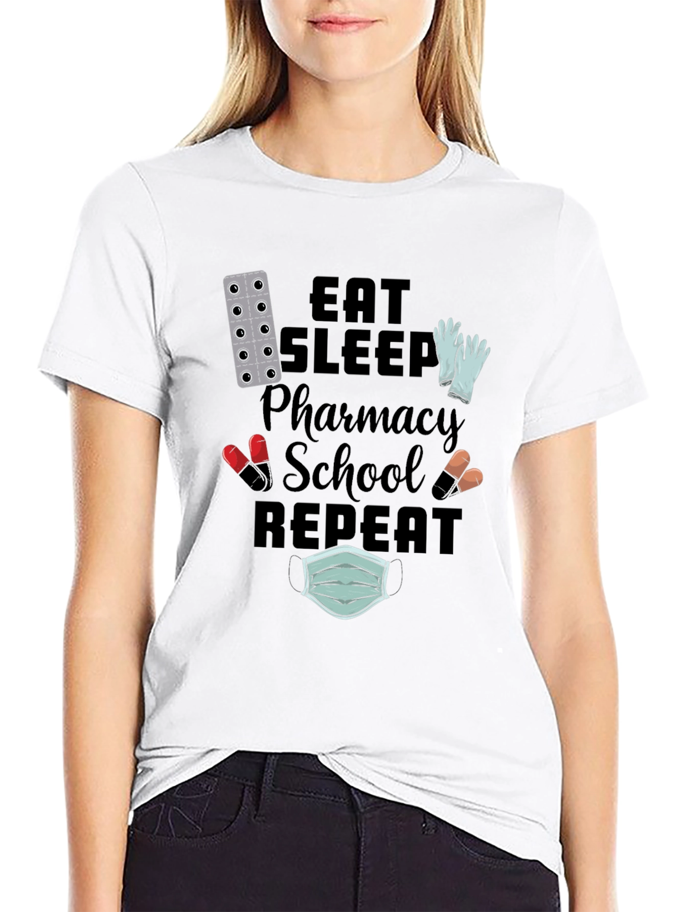 Eat Sleep Pharmacy School Repeat Graphic Tee
