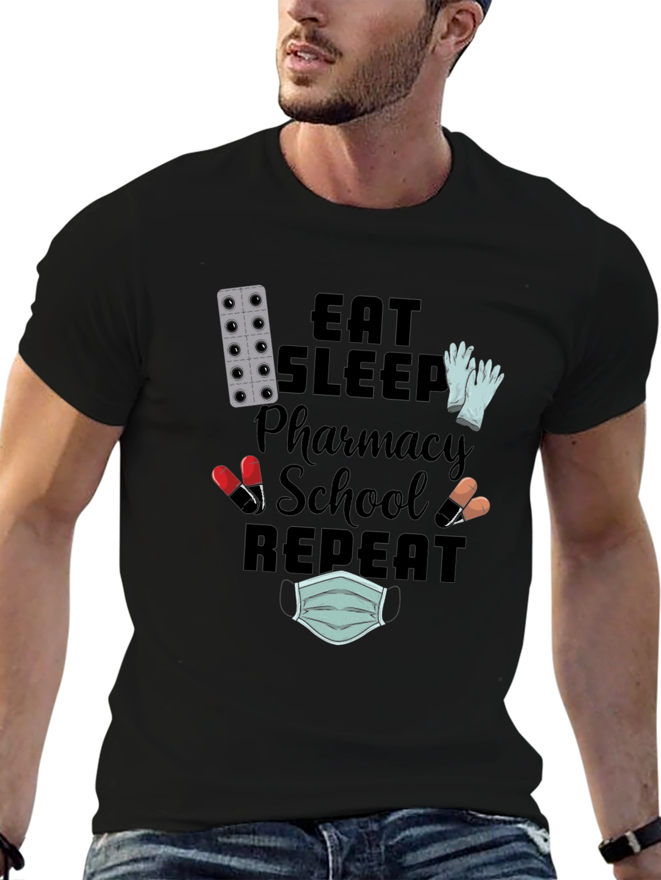 Eat Sleep Pharmacy School Repeat Graphic Tee
