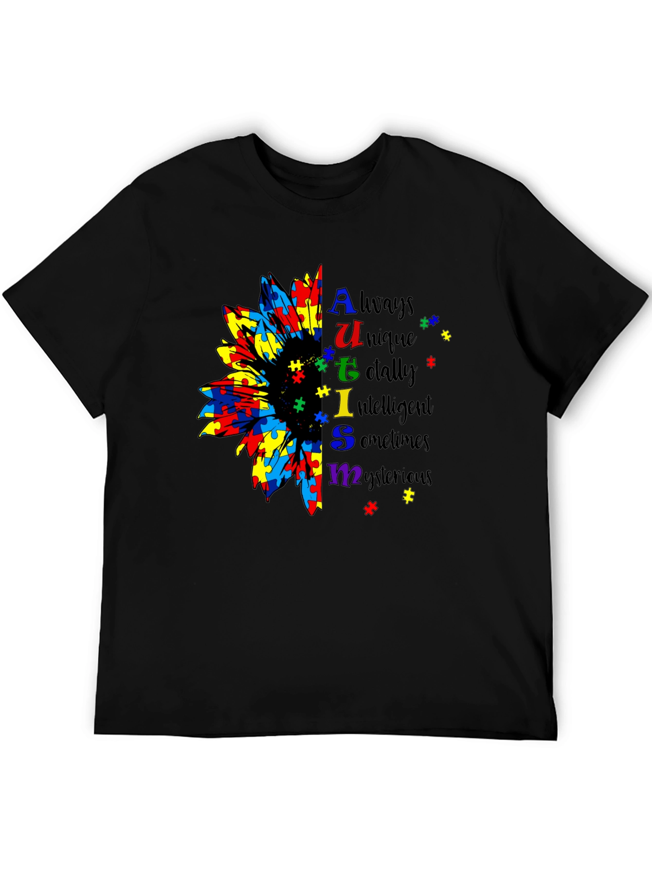 Autism Awareness Sunflower Puzzle Piece Graphic T-Shirt