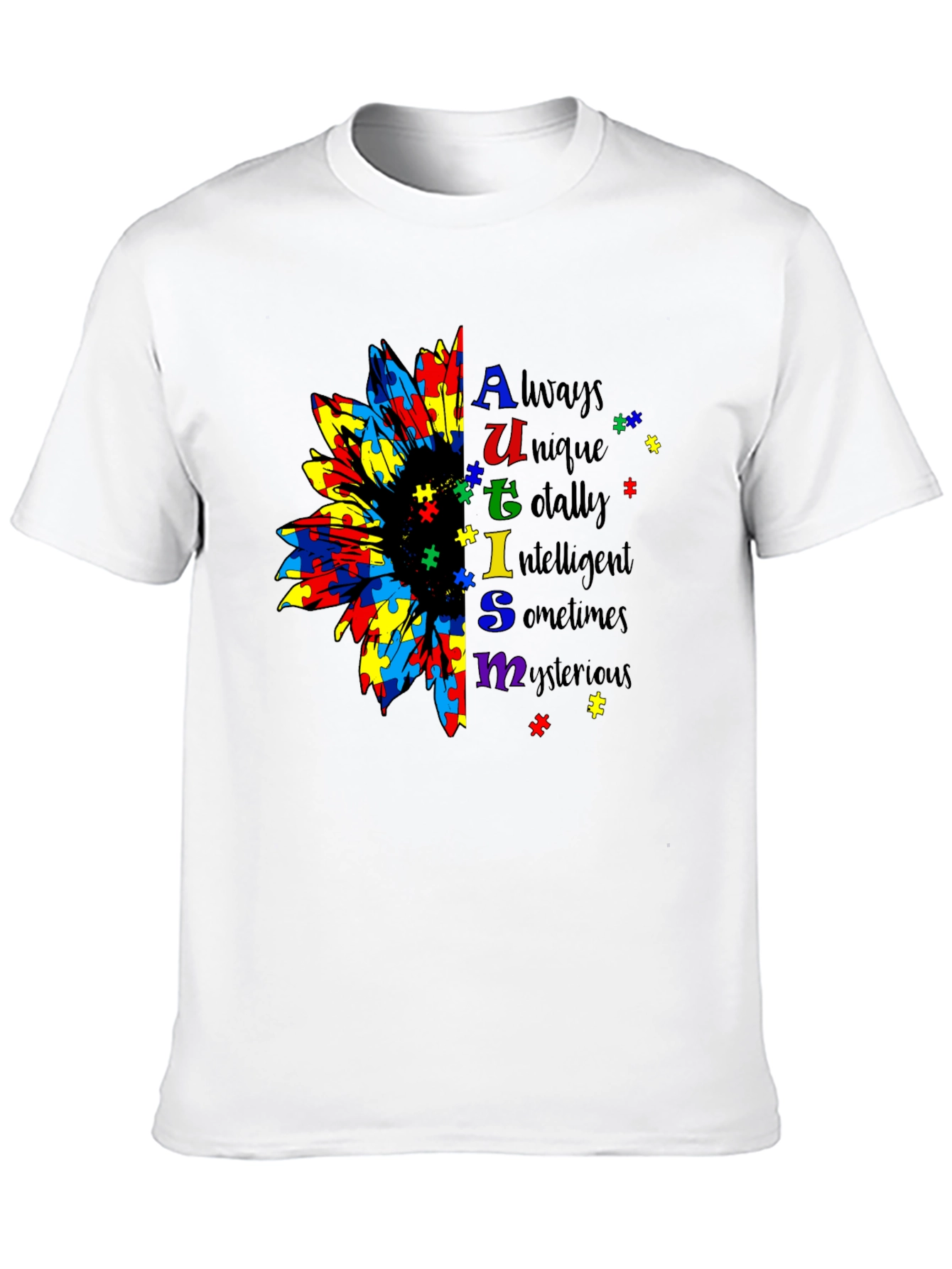 Autism Awareness Sunflower Puzzle Piece Graphic T-Shirt