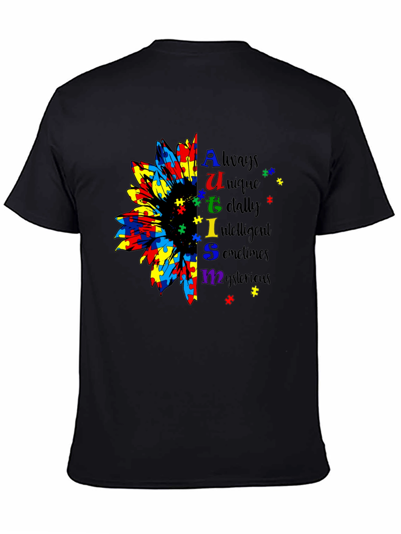 Autism Awareness Sunflower Puzzle Piece Graphic T-Shirt