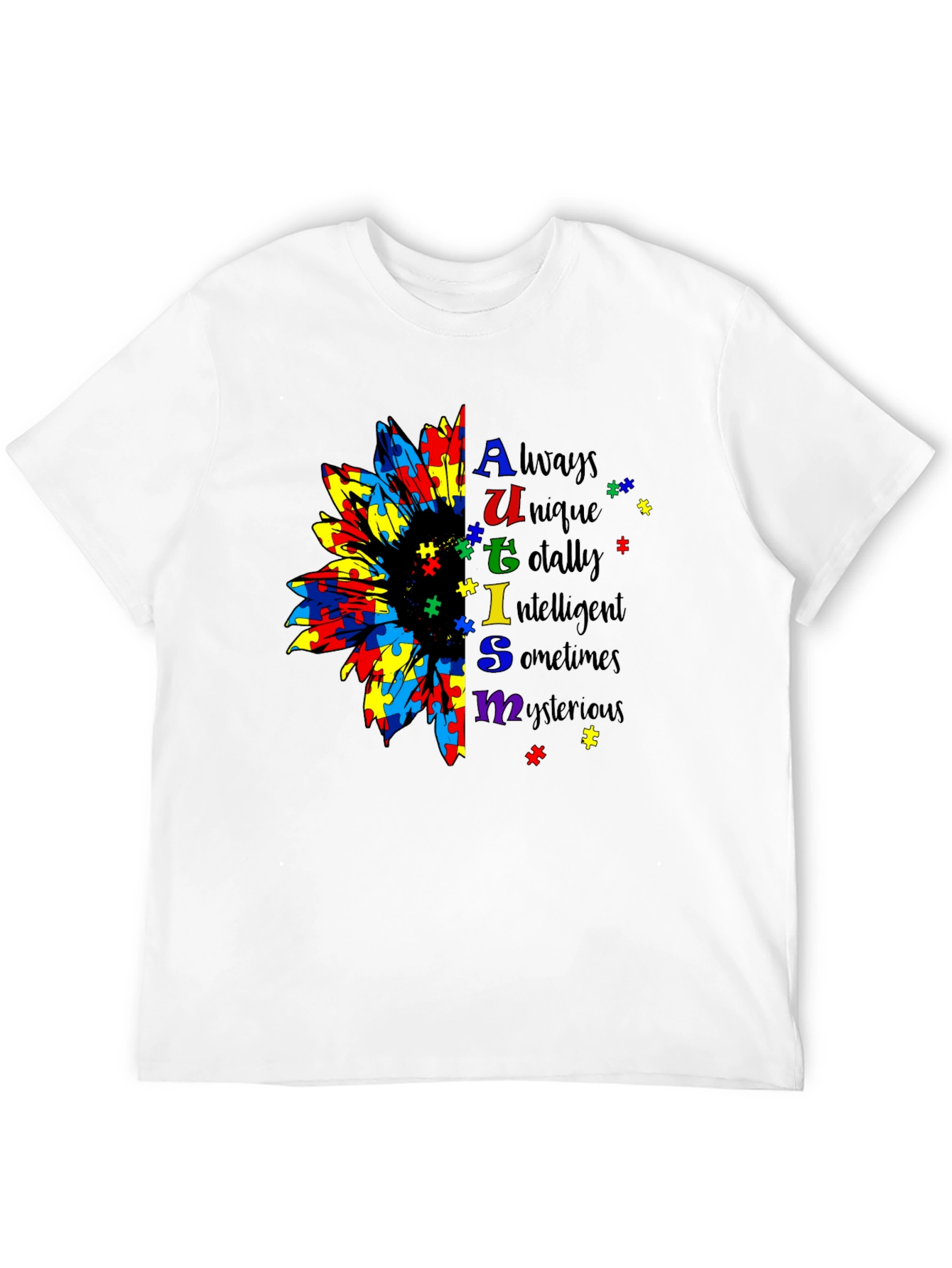 Autism Awareness Sunflower Puzzle Piece Graphic T-Shirt
