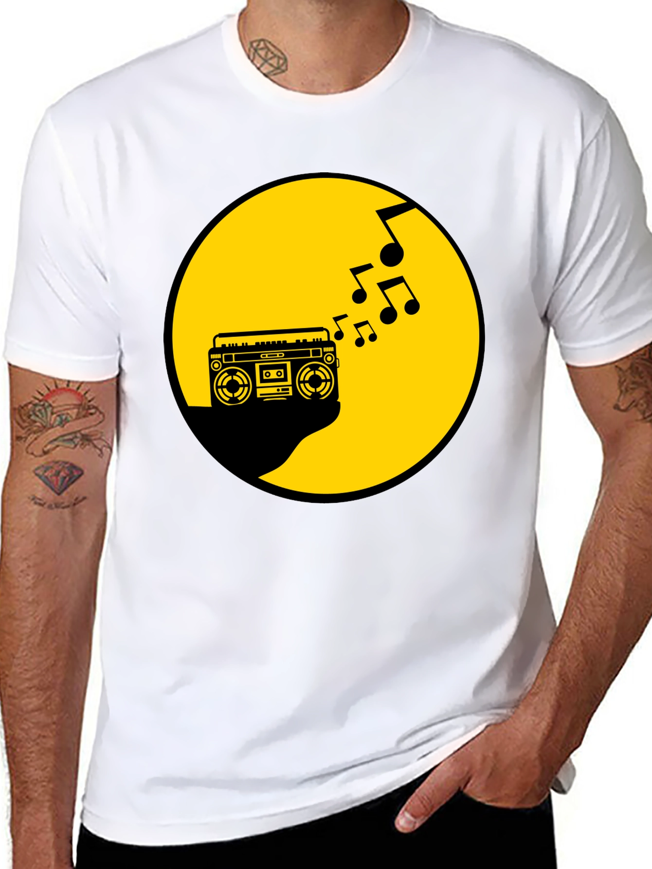 Retro Boombox Music T-Shirt - Black