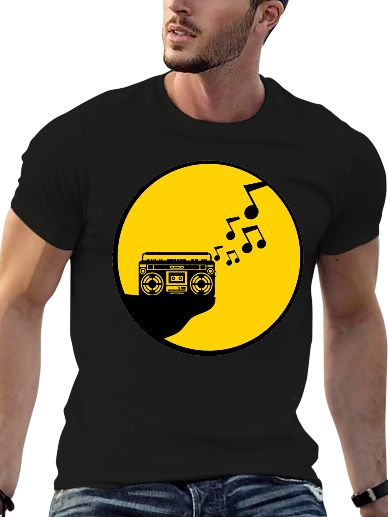 Retro Boombox Music T-Shirt - Black