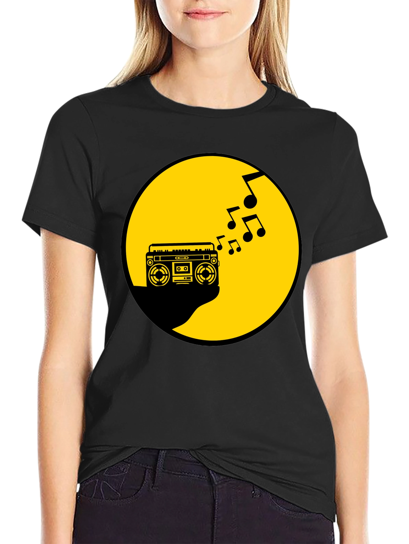 Retro Boombox Music T-Shirt - Black