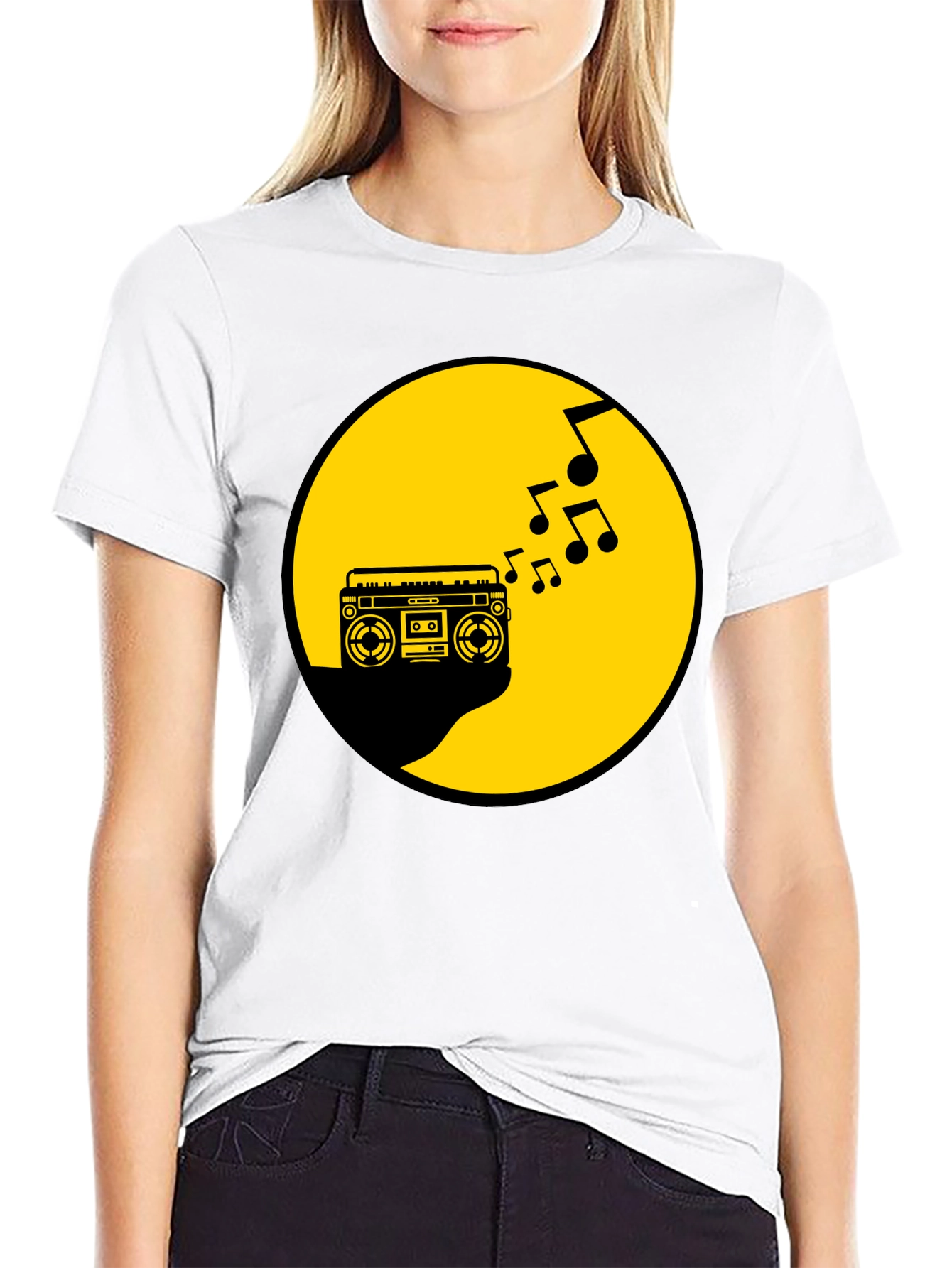 Retro Boombox Music T-Shirt - Black