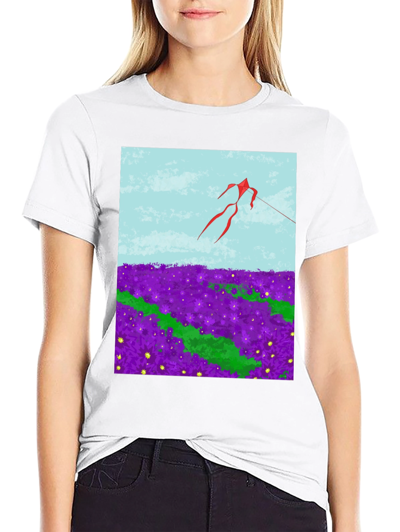 Kite in Flower Field Graphic Tee