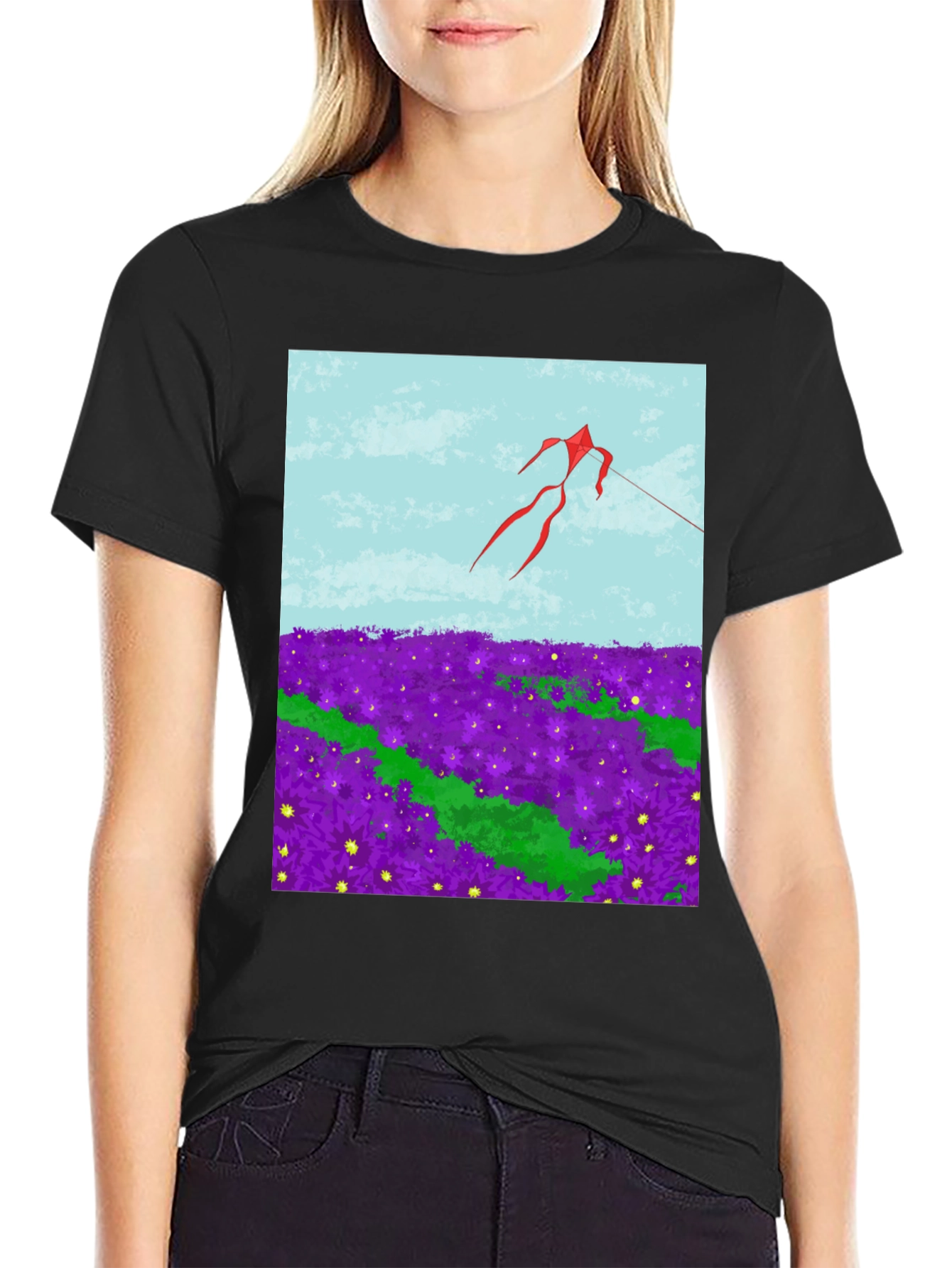 Kite in Flower Field Graphic Tee