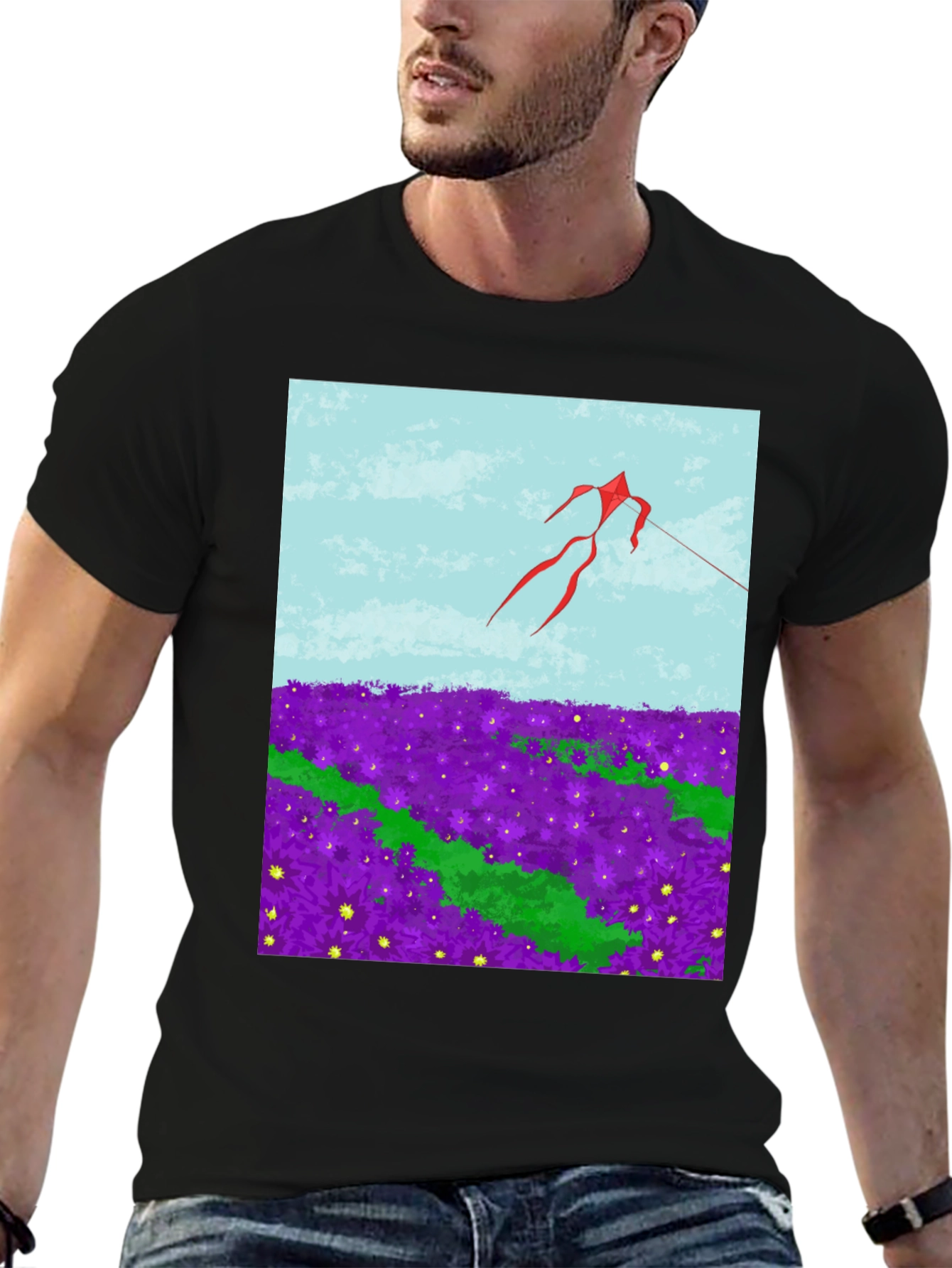 Kite in Flower Field Graphic Tee