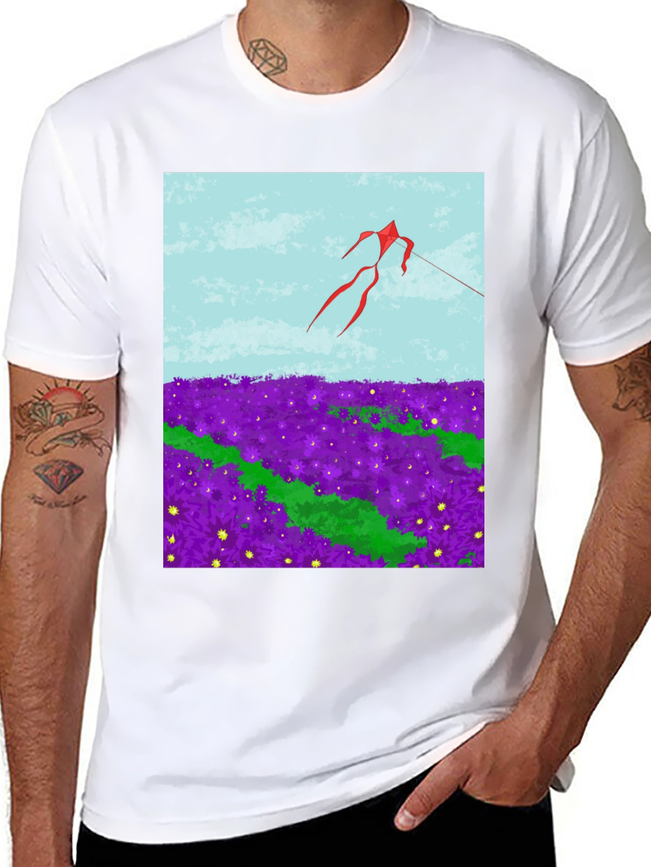 Kite in Flower Field Graphic Tee
