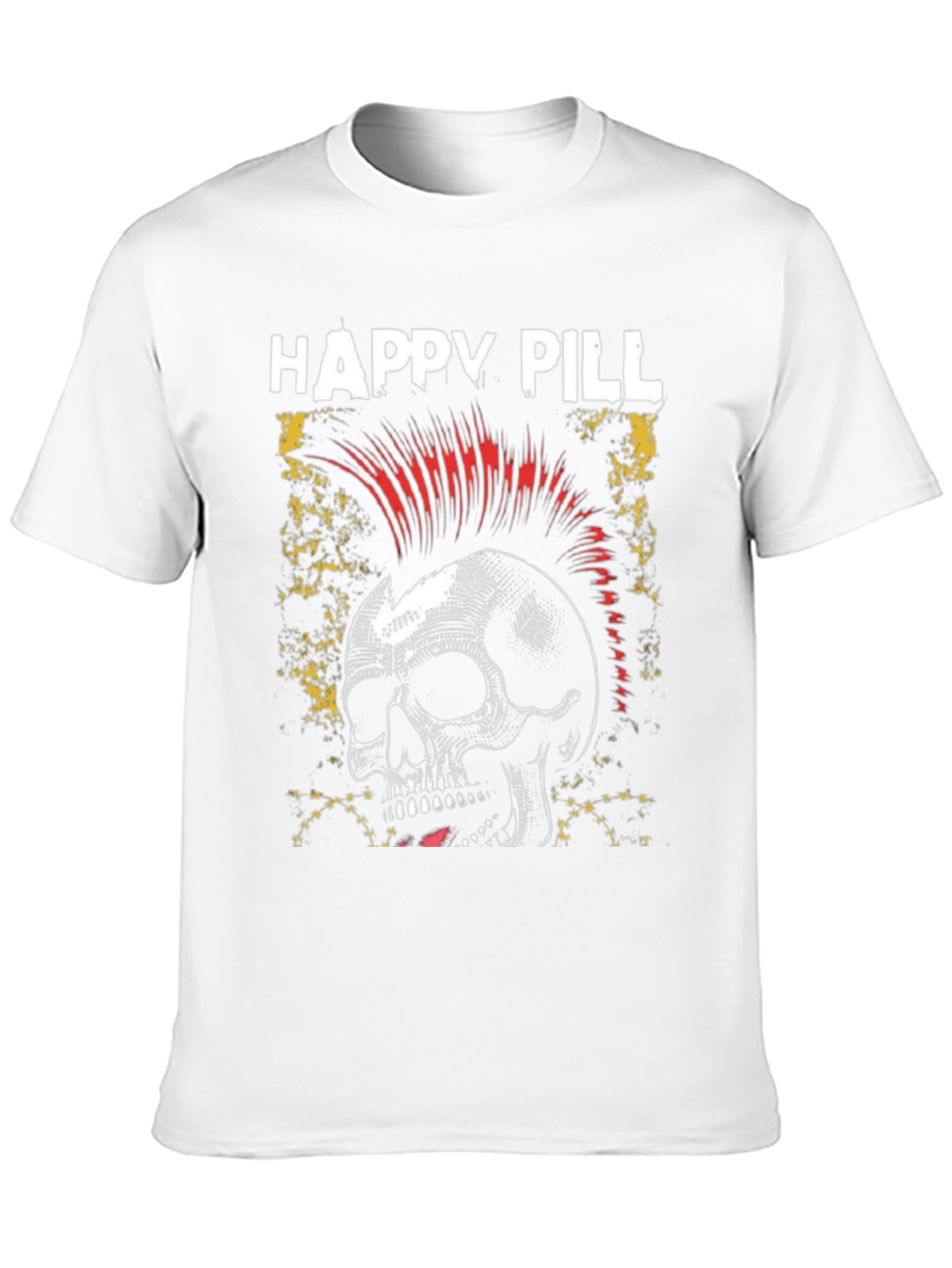 Happy Pill Skull Punk Graphic Black T-Shirt