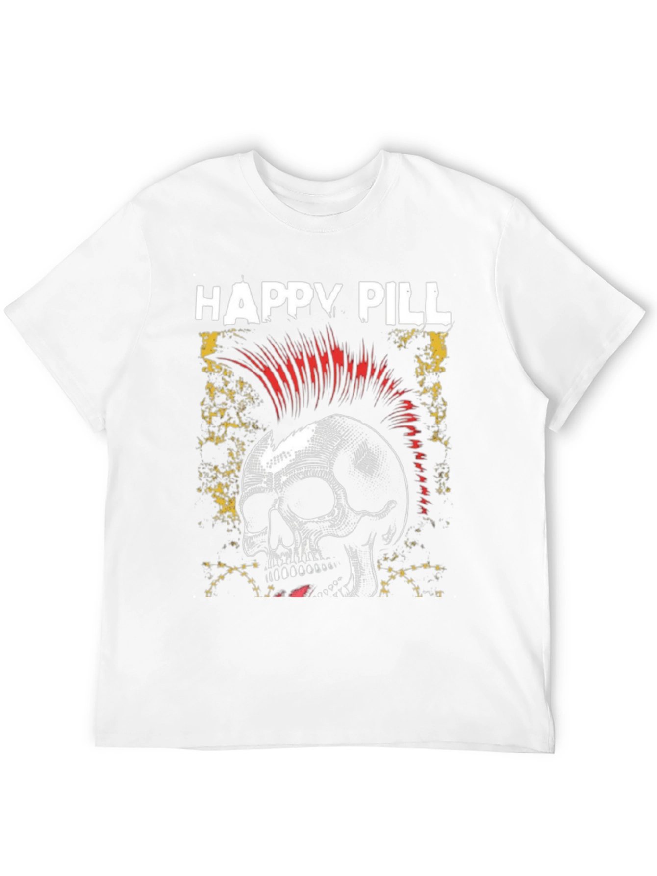 Happy Pill Skull Punk Graphic Black T-Shirt