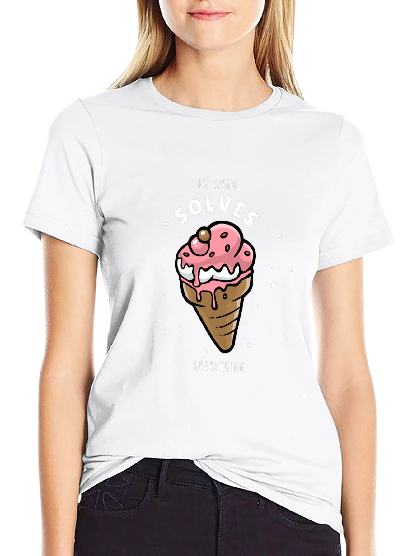 Ice Cream Solves Everything Black T-Shirt