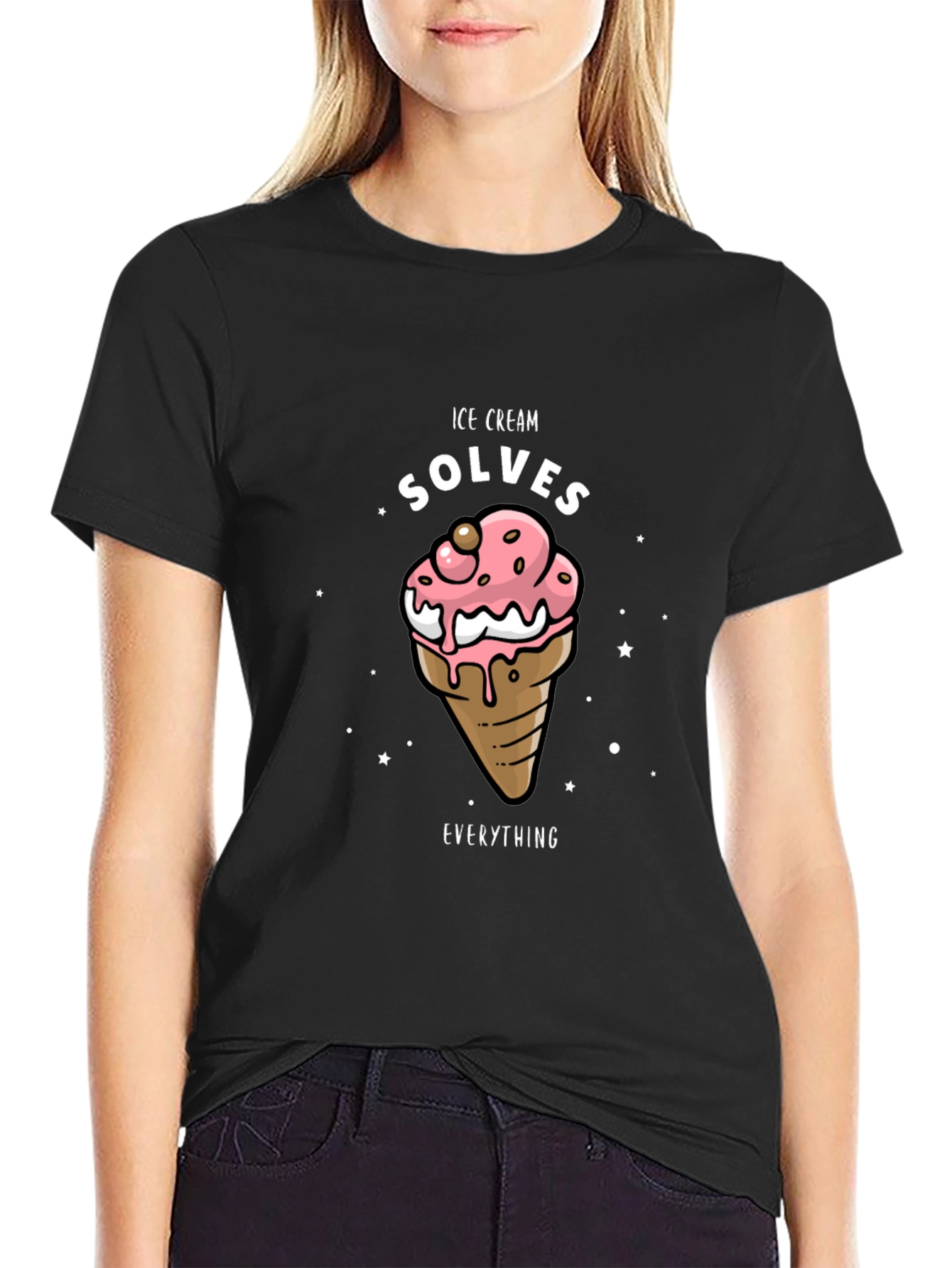 Ice Cream Solves Everything Black T-Shirt