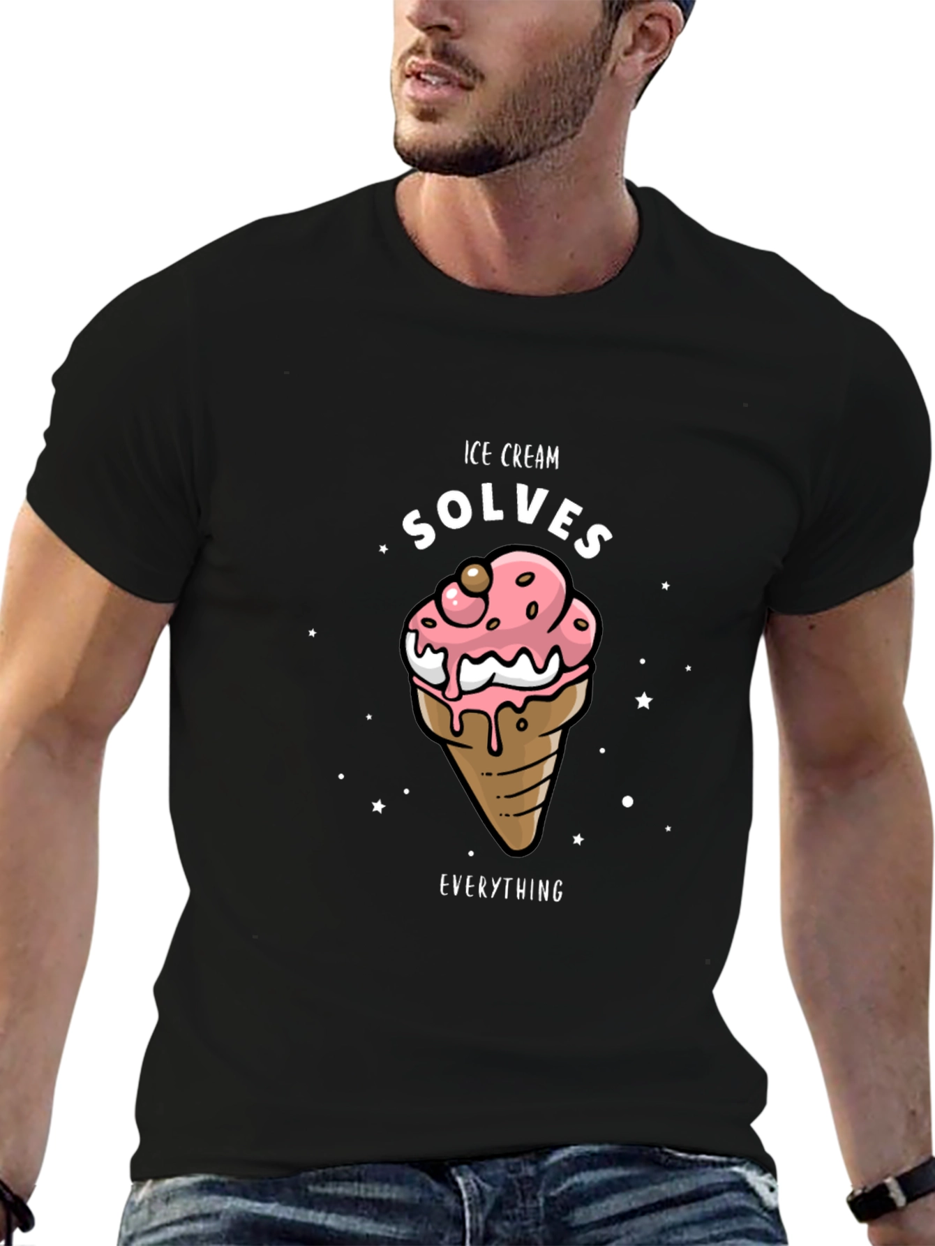 Ice Cream Solves Everything Black T-Shirt