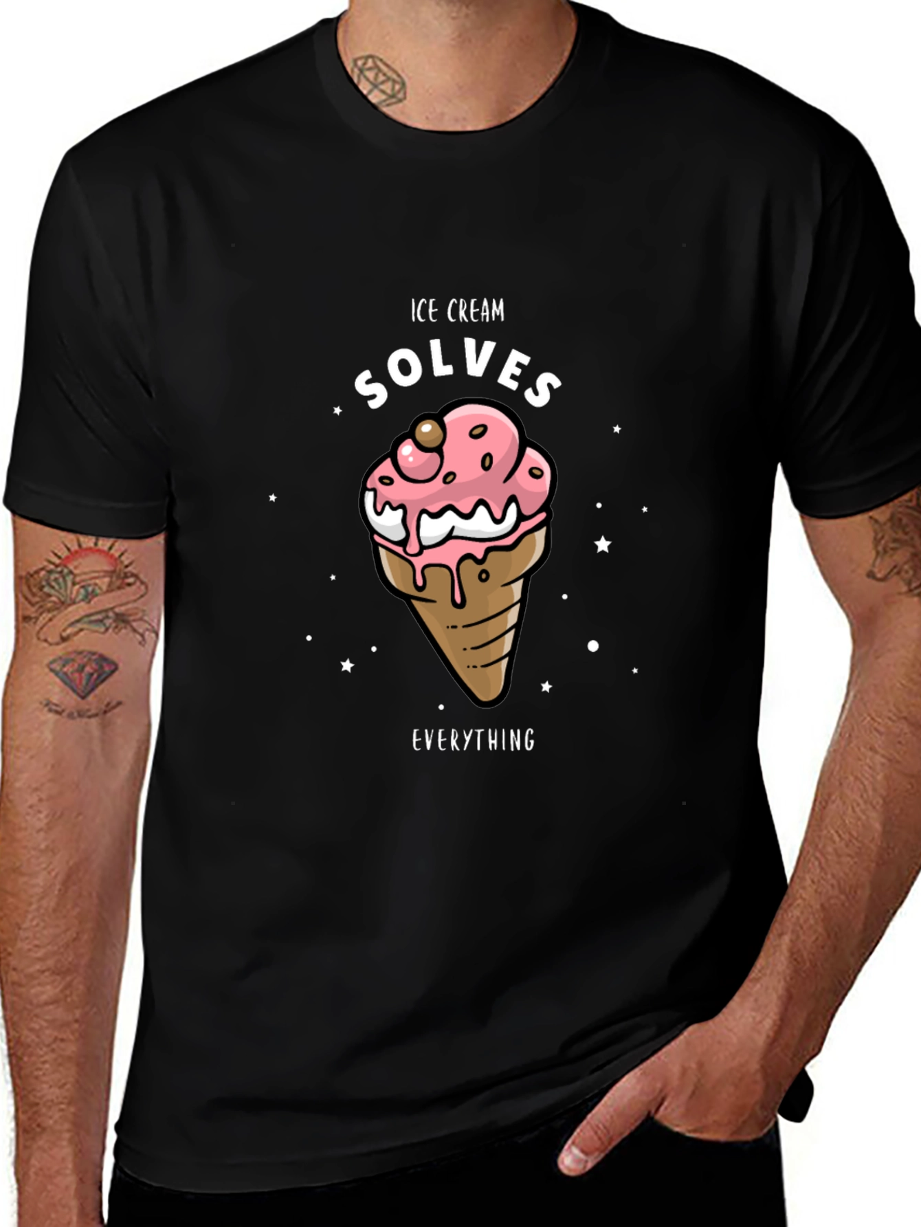Ice Cream Solves Everything Black T-Shirt