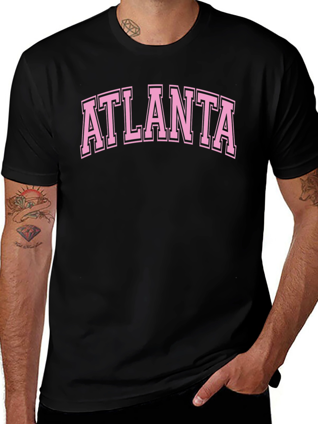 Atlanta Graphic Tee - Pink on Black Cotton T-Shirt