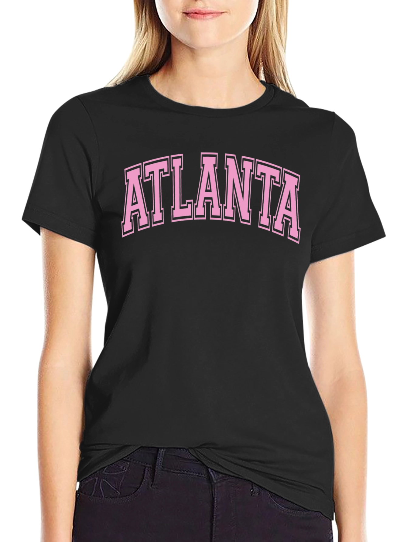 Atlanta Graphic Tee - Pink on Black Cotton T-Shirt