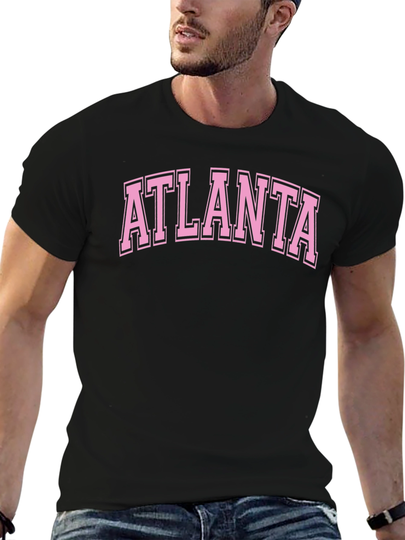 Atlanta Graphic Tee - Pink on Black Cotton T-Shirt