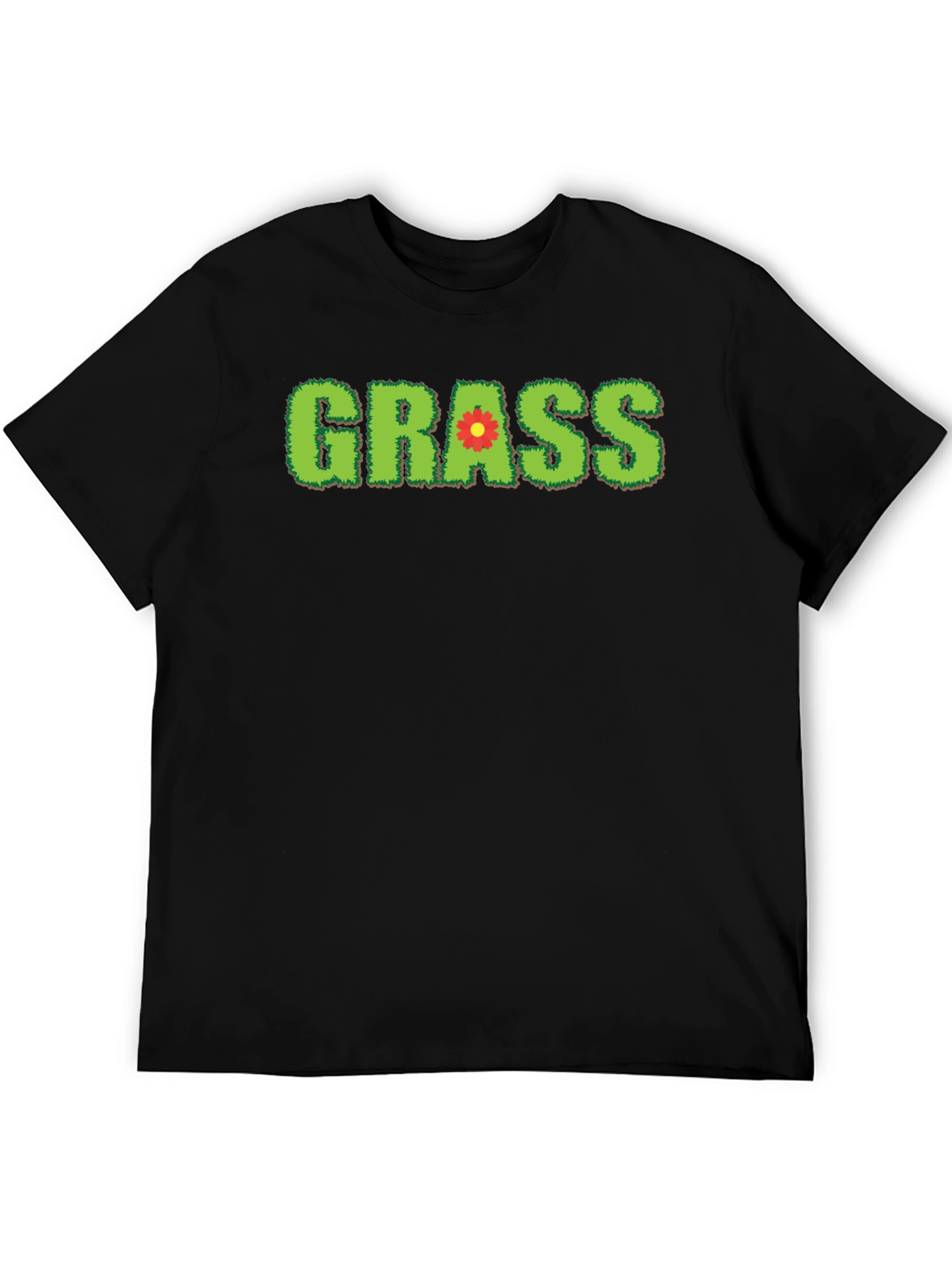 Novelty Grass Graphic T-Shirt - Black Cotton Blend