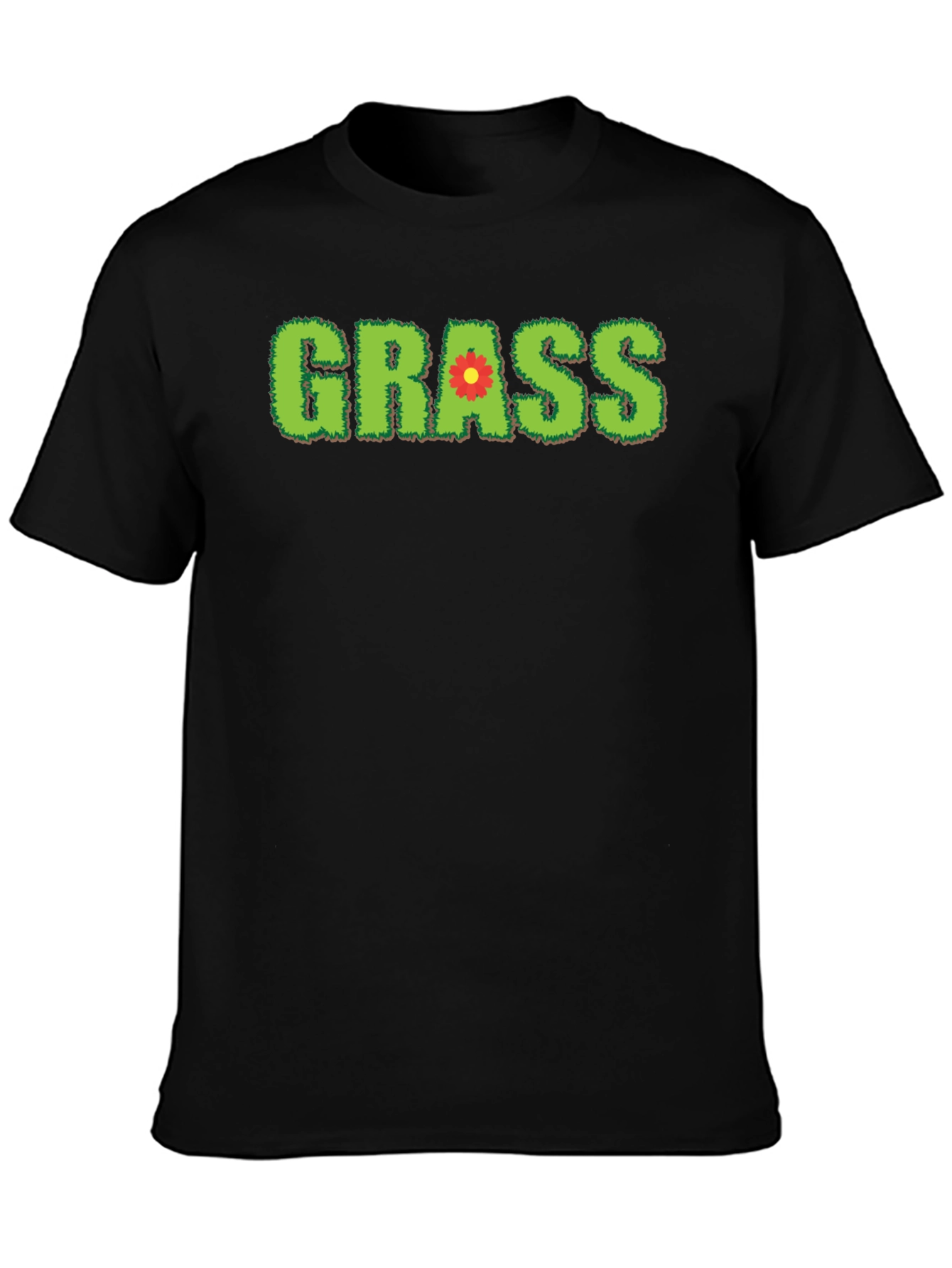 Novelty Grass Graphic T-Shirt - Black Cotton Blend